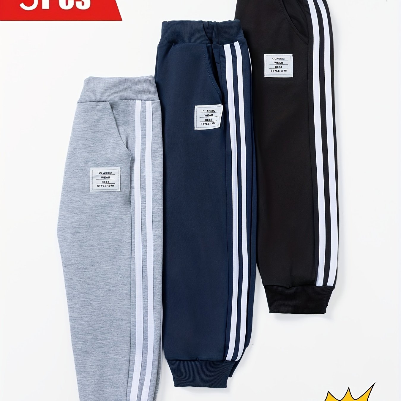 Image of Children's 3-pack Fashion Casual Sports Pants With Pockets And Drawstring, Suitable For Outdoor Spring/autumn , Perfect For Outdoor