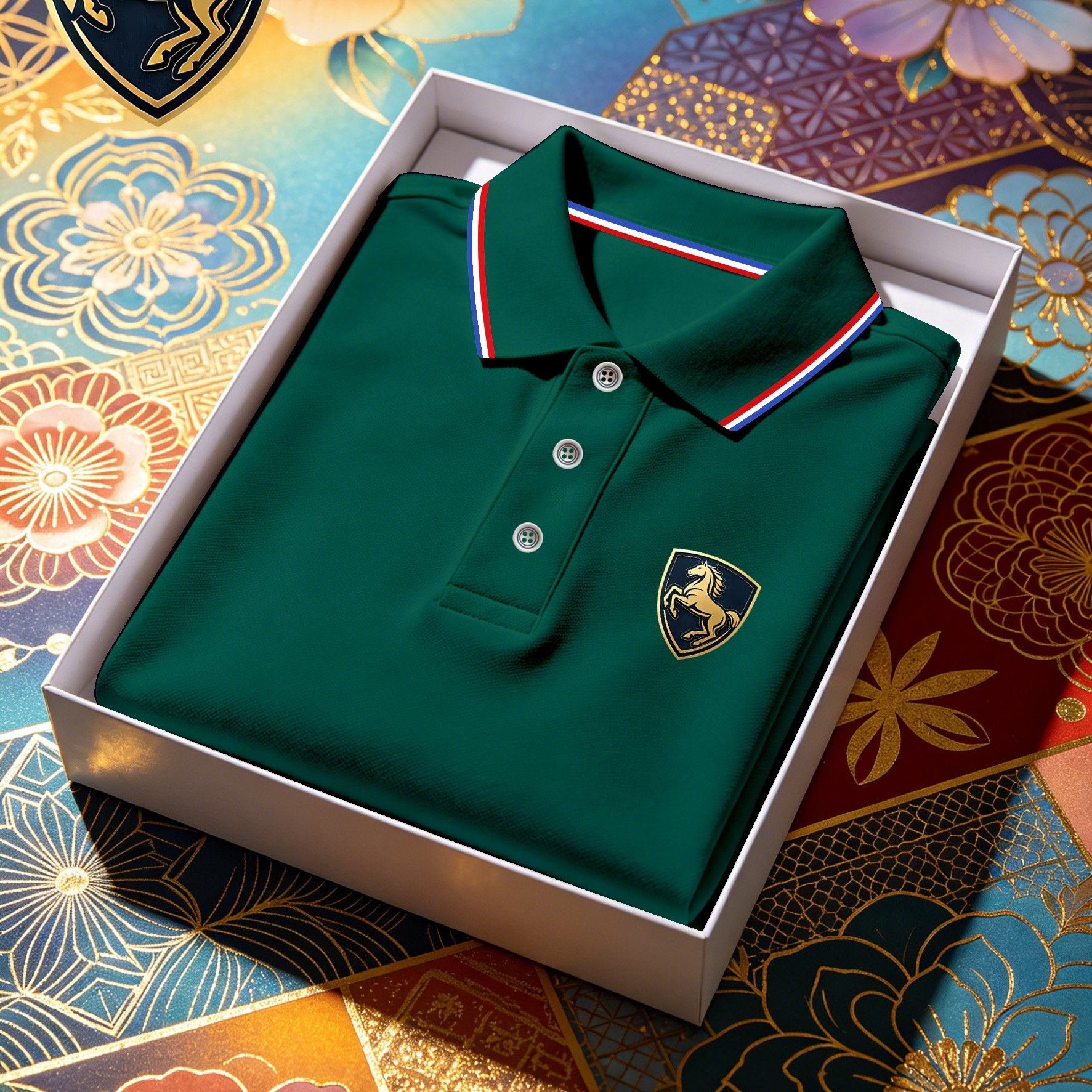 TEMU Polo da , nuovo 2026, 13 colori, a stampa con cavallo e scudo, a revers, maniche corte casual, confezione regalo solo come riferimento