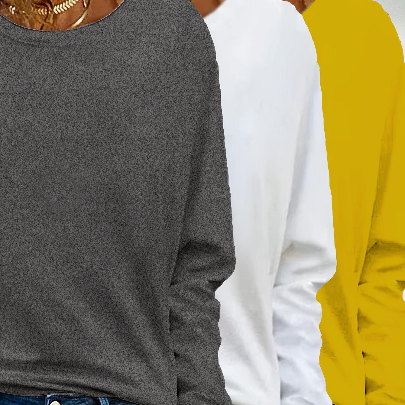 TEMU Three-piece Solid Color Long-sleeve T-shirt For Women, Autumn And Winter Top