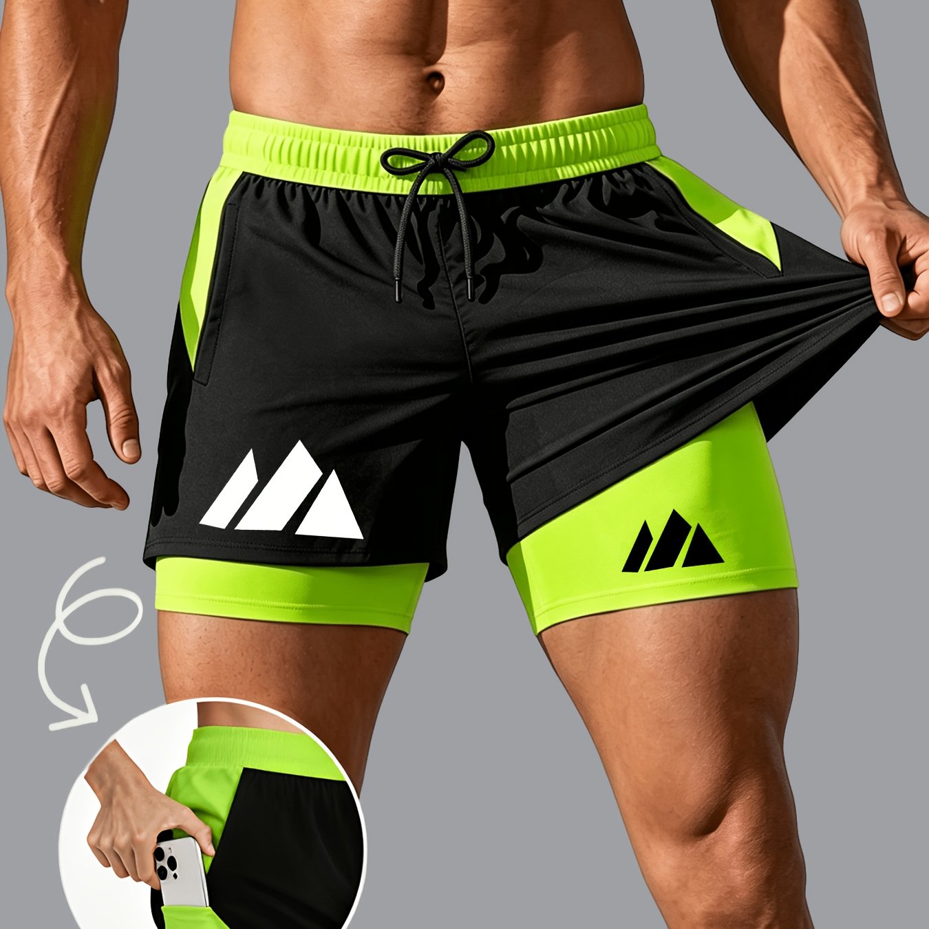 TEMU Men's Athletic Double-layer Shorts, Breathable Quick- Shorts - Drawstring Waistband With Pockets, Lightweight And Comfortable, Suitable For