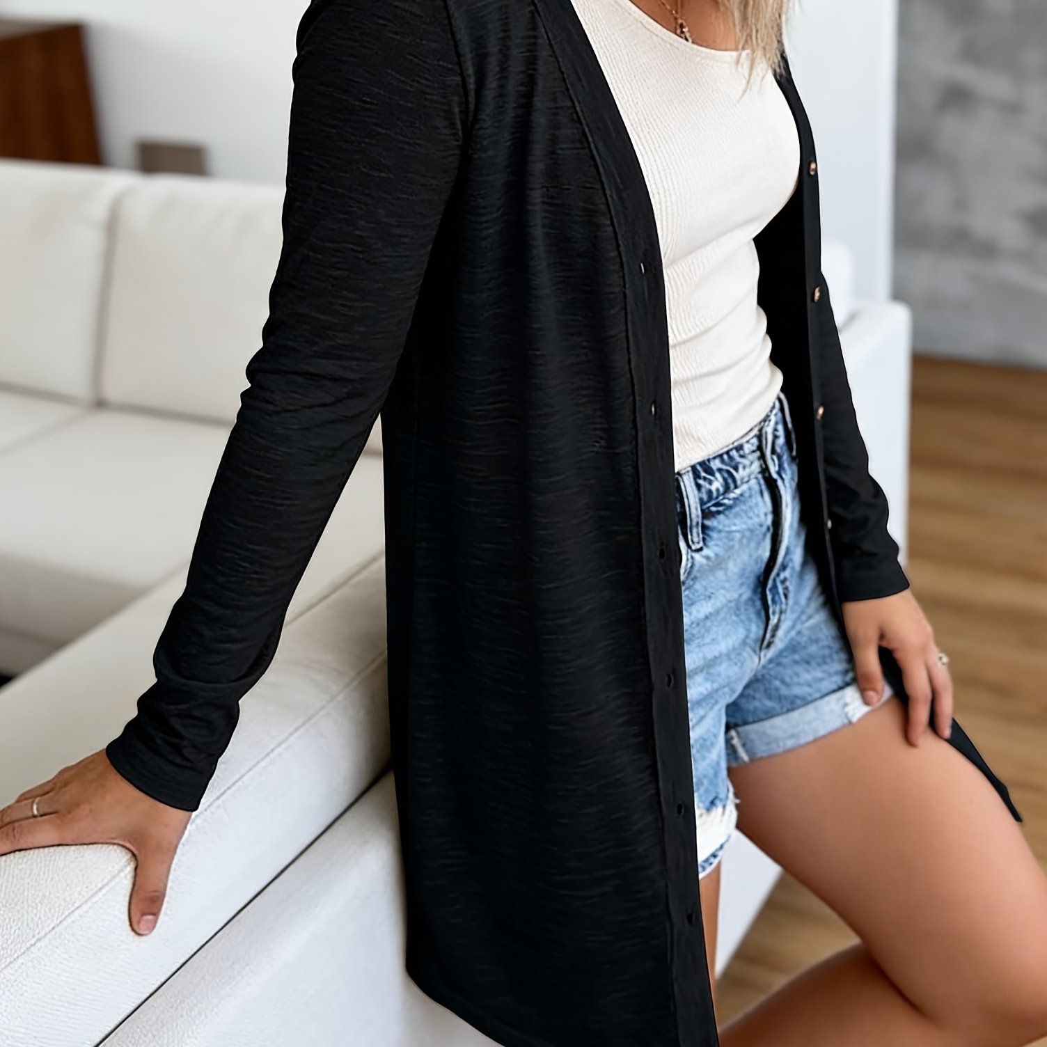TEMU Women's Lightweight Breathable Casual Versatile Midi Button Cardigan