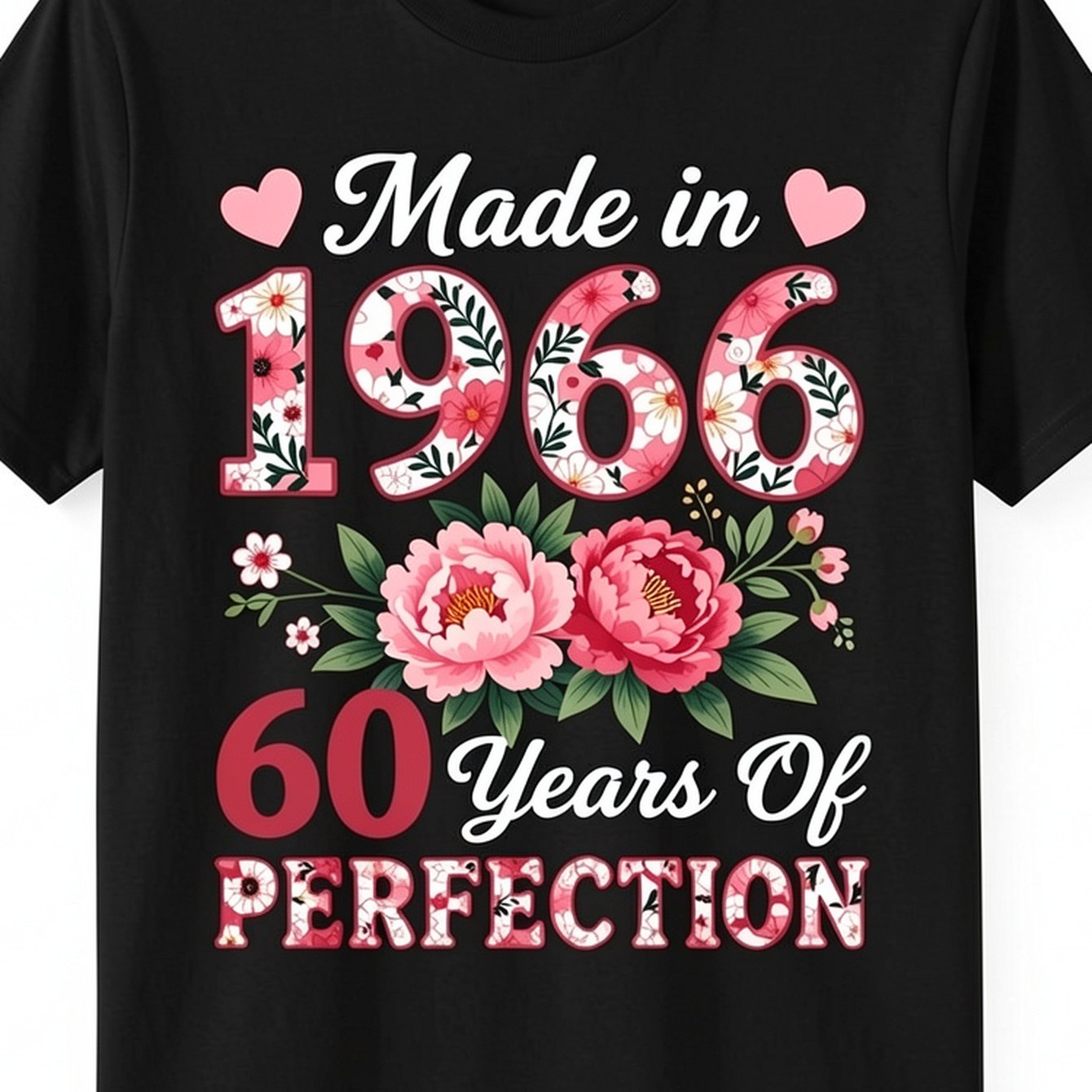 60 Years Old Made In 1966 60th Birthday Floral Women T-shirt - Crew Neck Design - 100% Cotton - Comfortable Fabric - Suitable For Casual Attire, Casual And Stylish T-shirt - Men's Summer T-shirt