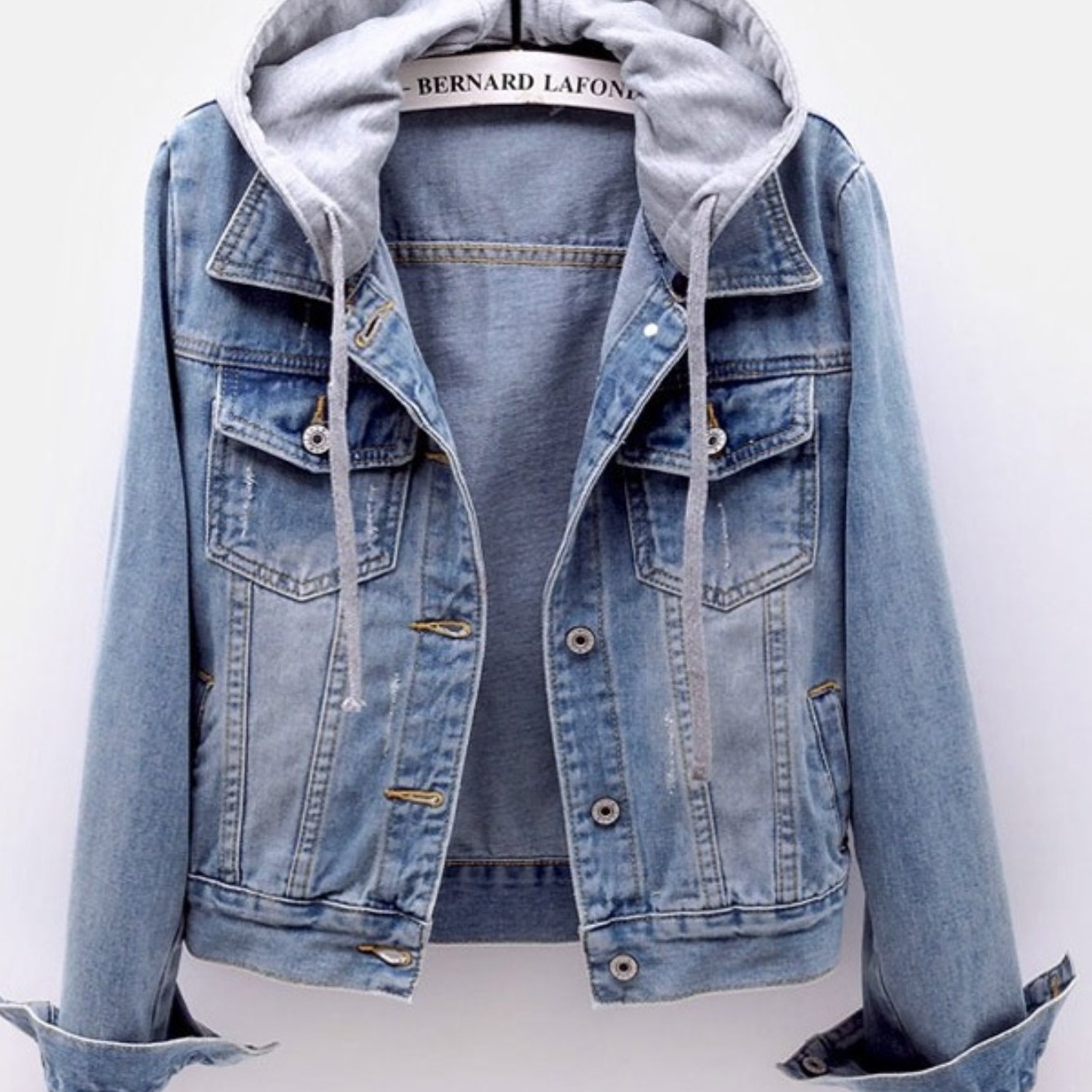 TEMU Veste en jean à capuche pour femme, décontractée à boutons, vêtement d'extérieur à capuche amovible, veste de streetwear tendance