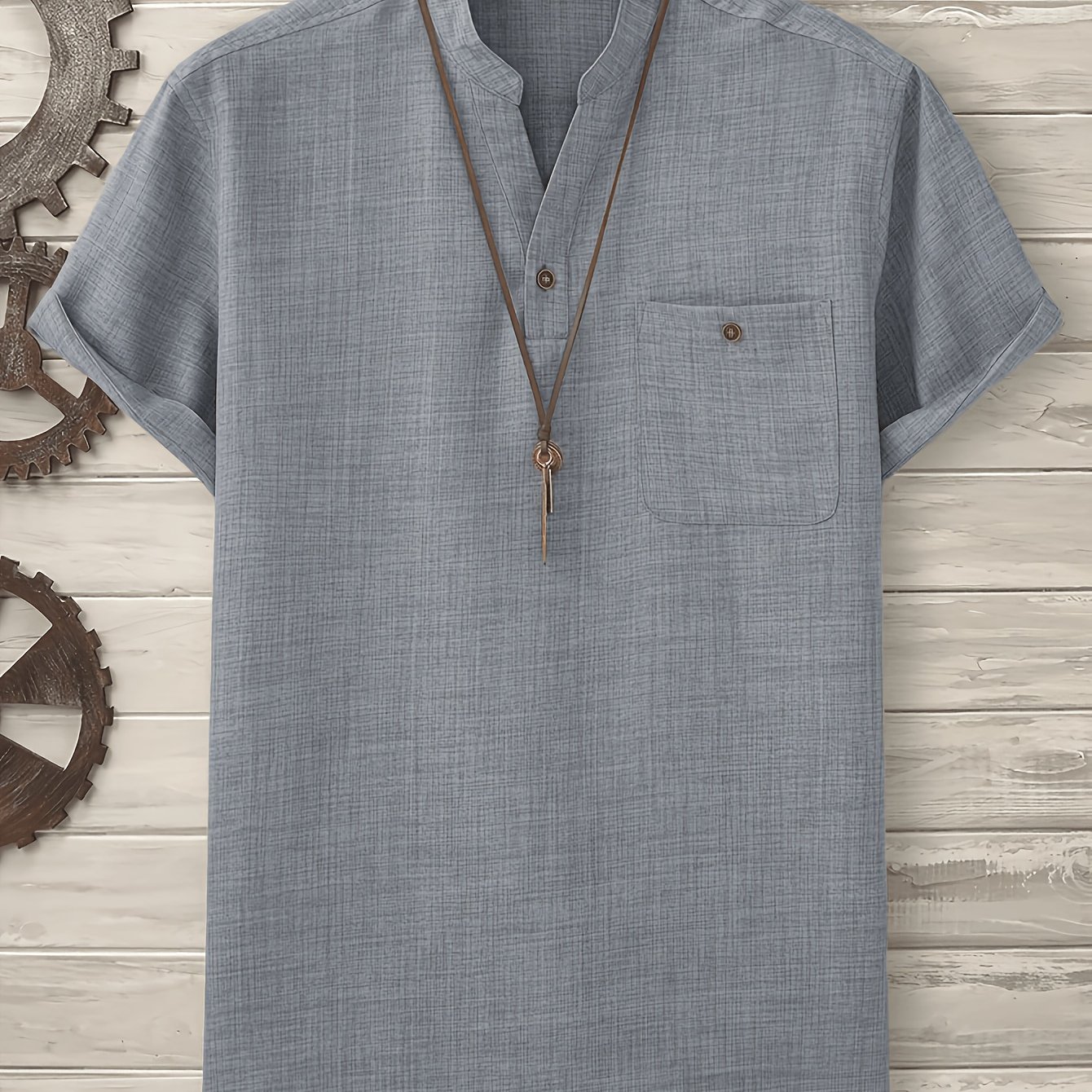 TEMU Men's Spring Summer Fall Short Sleeve Casual Comfortable Solid Color Shirt, Suitable For Casual , Holidays, Daily Wear, Machine Washable, Do Not