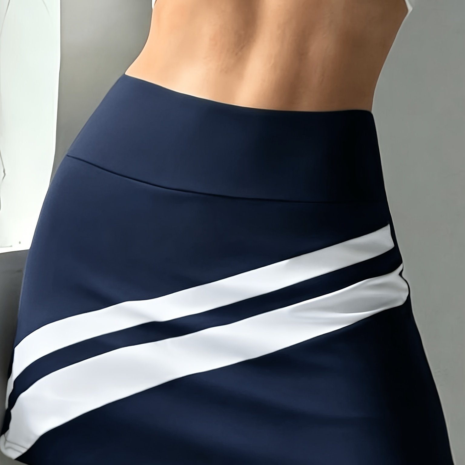 TEMU Contrast Diagonal Striped Athletic Short Skirt, Spicy Style High-waist Tennis Skirt, Anti-exposure Fitness Half Skirt. Made Of High-elastic