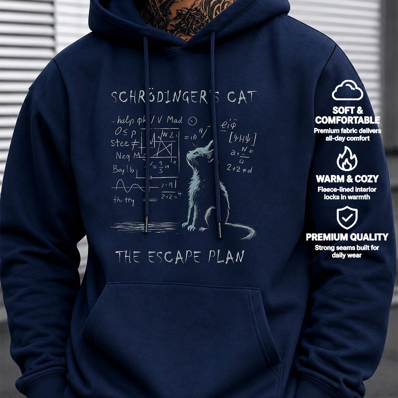 TEMU Men's Hooded Sweatshirt With 's Cat Formula Sketch , European And , Men's Casual Sweatshirt