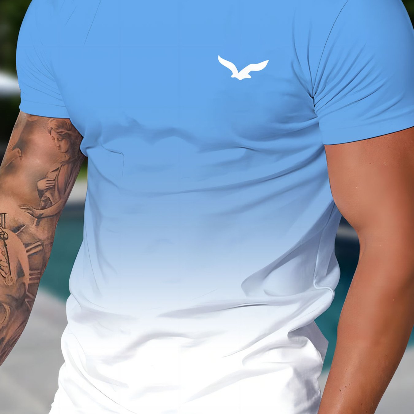 TEMU Men's Gradient Short-sleeved T-shirt- Bird Print Design On , Casual And Simple Top, Versatile For Daily Use, Perfect For Summer