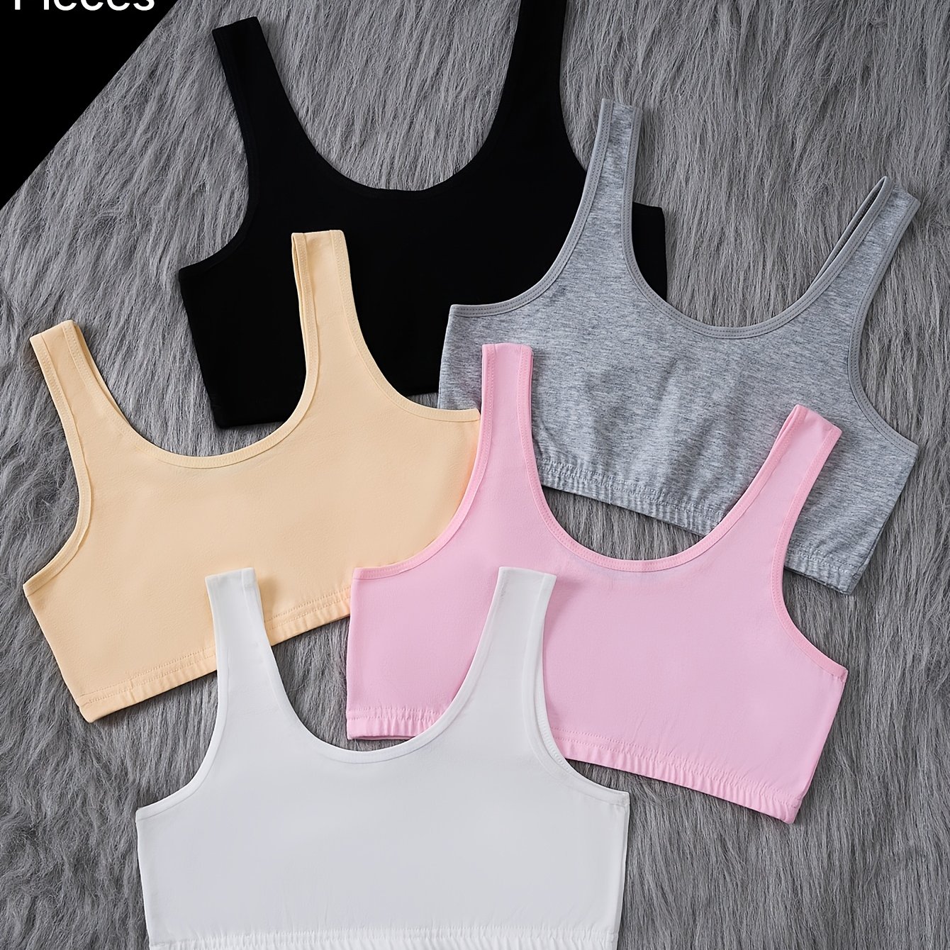 5pcs Girls' Back-to-back Training Bras - No Padding & Underwire-free, Wire-free Comfortable Student Underwear Suitable For 9-14 Years, Daily Wear (hand Washable)