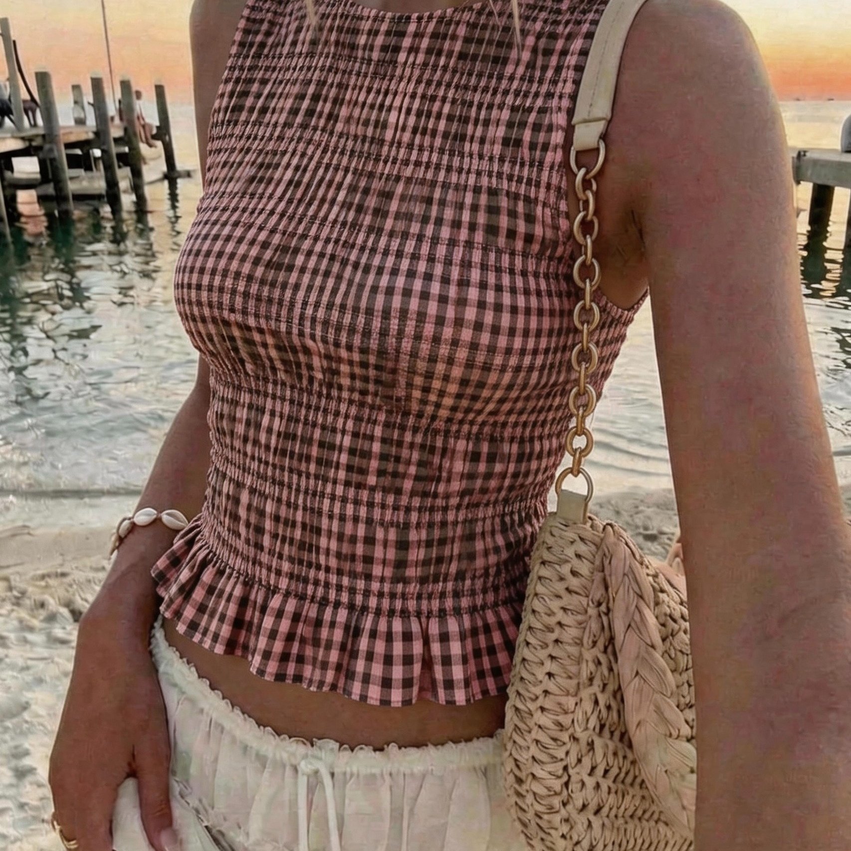 TEMU Ladies Print Sleeveless Shirt Vest, Casual Summer Ruffle Vest Top