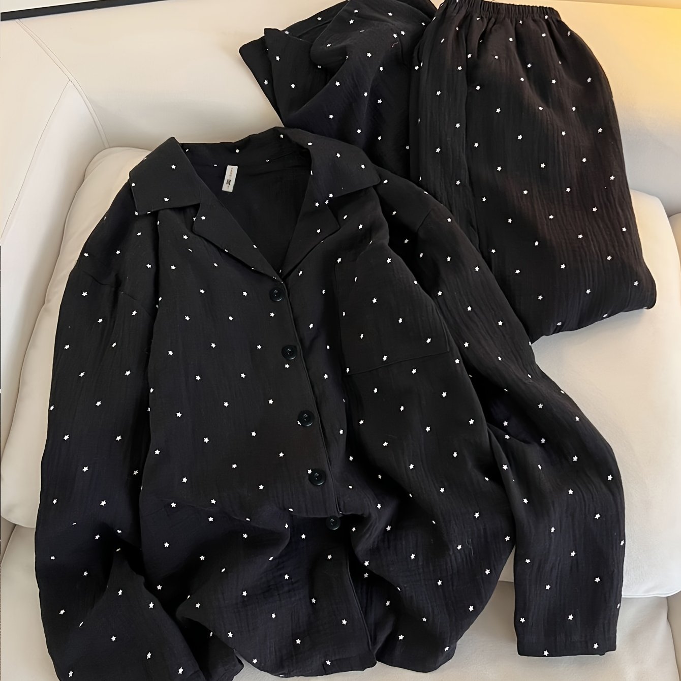 TEMU In-stock Spring Summer New Full Pattern Loose Pajamas Women's Korean Style Ins Wind Cardigan Conditioner Suit Long Sleeve Long Pants Two-piece