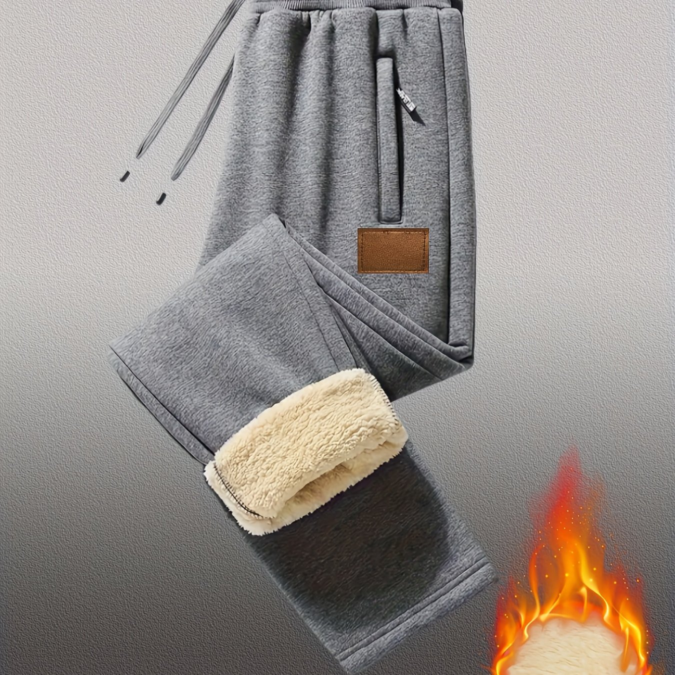 TEMU Men's Soft Polyester Jogger Pants With Zipper Pockets - Featuring Label Design, Comfortable Drawstring Waist, Straight-leg Design For Winter