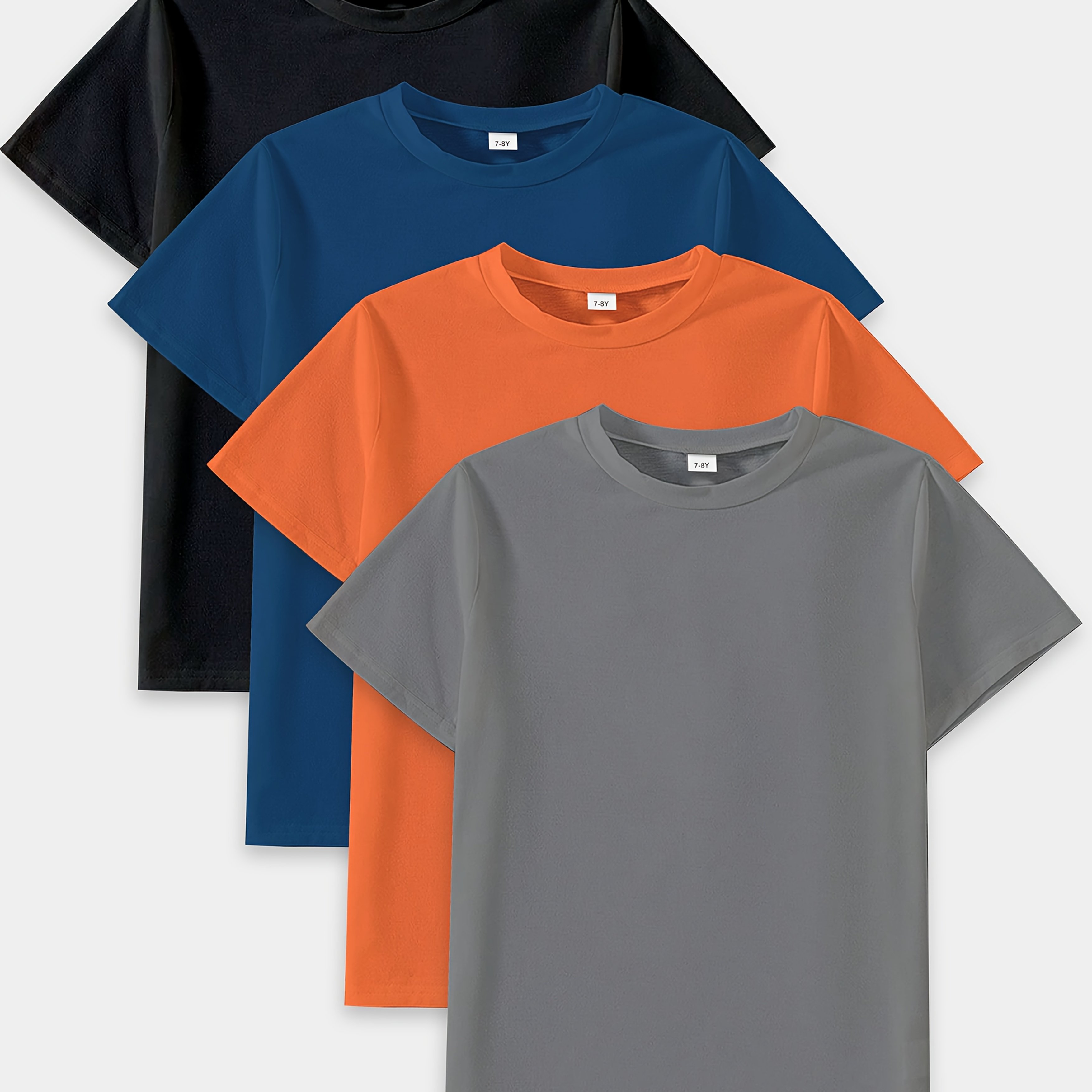 Image of Tween Boys' 4pcs T-shirt Set, Casual Comfortable Mixed Color Crew Neck Short Sleeve, Loose Fit, Machine Washable, For Layering, Casual Attire, Outdoor Activities, Gift For Boys Aged 7-15