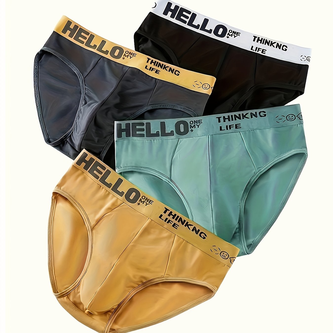 4pcs Men's Briefs Plain Color Summer Breathable Underwear, Comfortable Men's Underwear