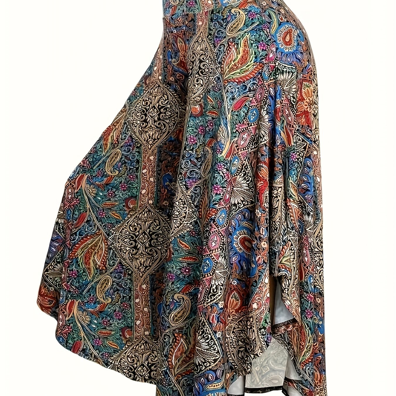 E-shop Hose in Übergröße, mit hoher Taille, bedruckt, asymmetrischer Rüschensaum, lässig, mit weitem Bein