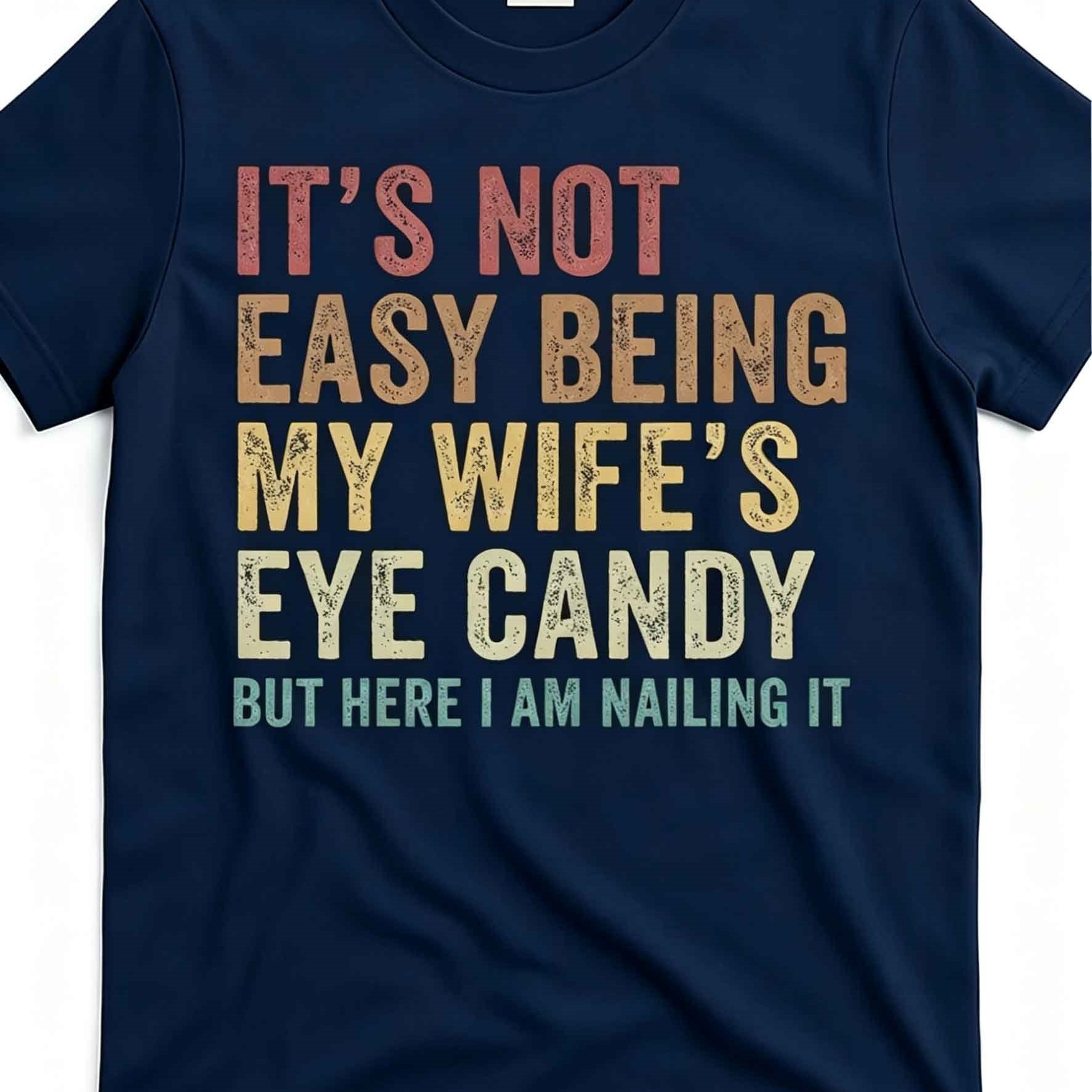 TEMU Men's Funny Marriage - "my Wife's Easy To Handle" Vintage Print Crew Neck Shirt Suitable For , Machine Washable Casual Wear For Husband Gifts &