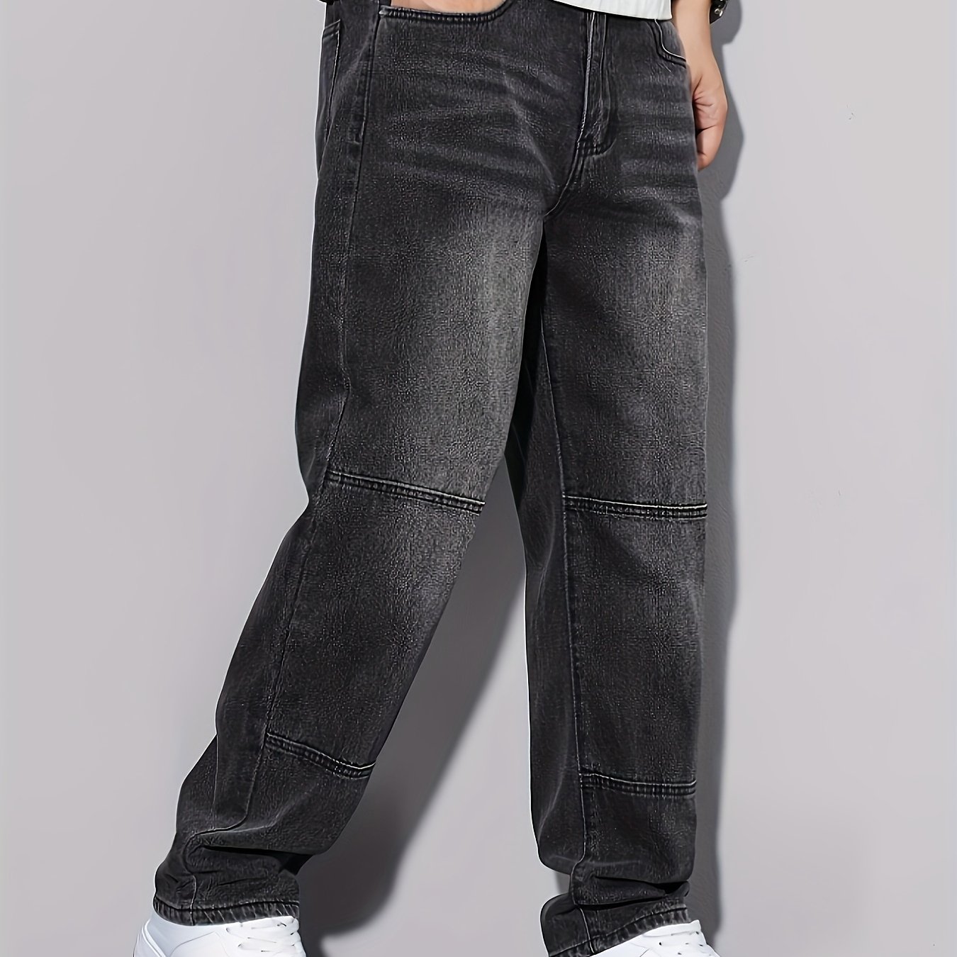 Regular Fit Washed Jeans - Mid-stretch Denim With Mid-rise Beltless Design, Solid Color Casual Pants Suitable For Wear, Machine Washable Comfortable For Men