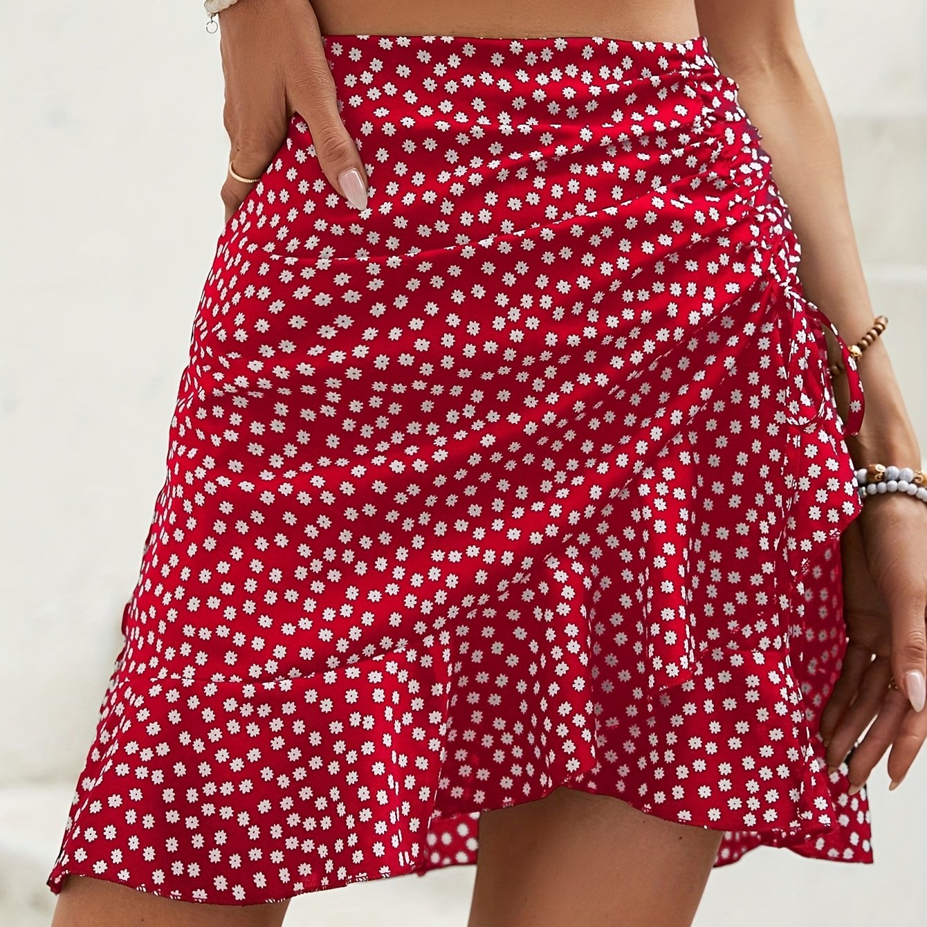 ★POLYSOOEM★ FLOWER BELTED SKIRT FLOWER BELTED SKIRT, BLACK - polysooem