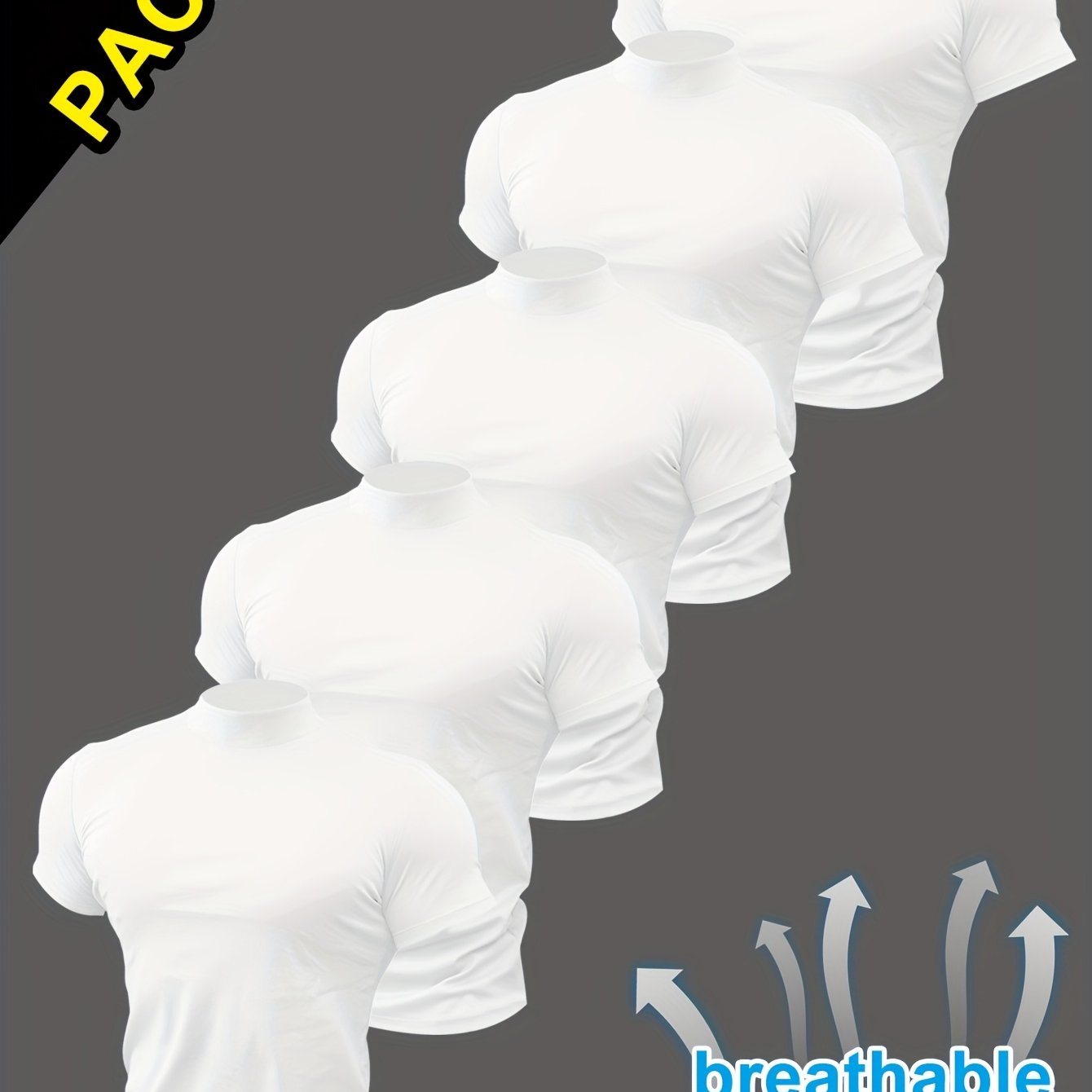 TEMU 5pcs Men's Slim Fit Short Sleeve Stand Collar T-shirts, Breathable And Comfortable Knitted Fabric, For Sporty Casual, Business, And Outdoor Wear