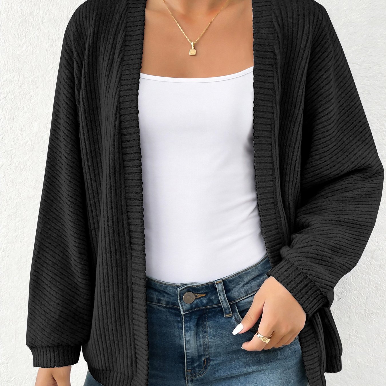 E-shop Strickjacke mit Fledermausärmeln, einfarbig, langärmelig, für Frühling/Herbst, lässige Pendlermontur-Jacke