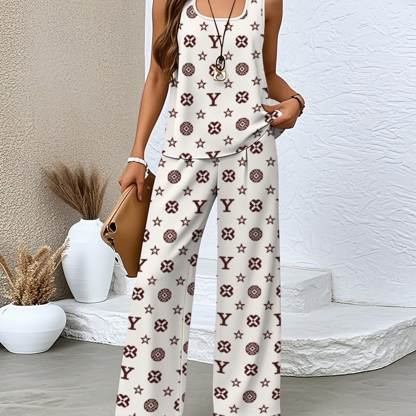 TEMU And Autumn Fashion Versatile Pattern Printed Women's Pants Set
