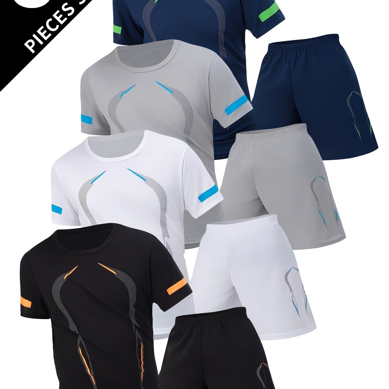 TEMU 8pcs Men's Summer Sports Short Sleeve Set: Moisture-wicking, Breathable Round Neck T-shirt   Shorts
