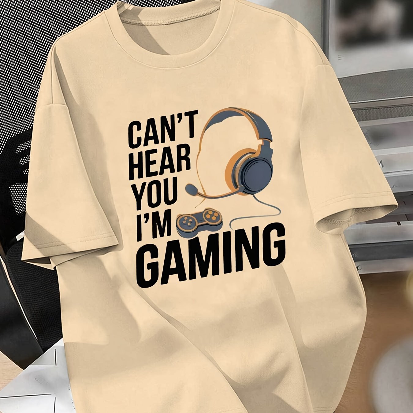 TEMU Kuqiqiboy Boys' Gaming Graphic T-shirt - " You I'm Gaming" Headphones Design, Light Grey Casual Short Sleeve Tee For Teens 5-16 Years, Machine