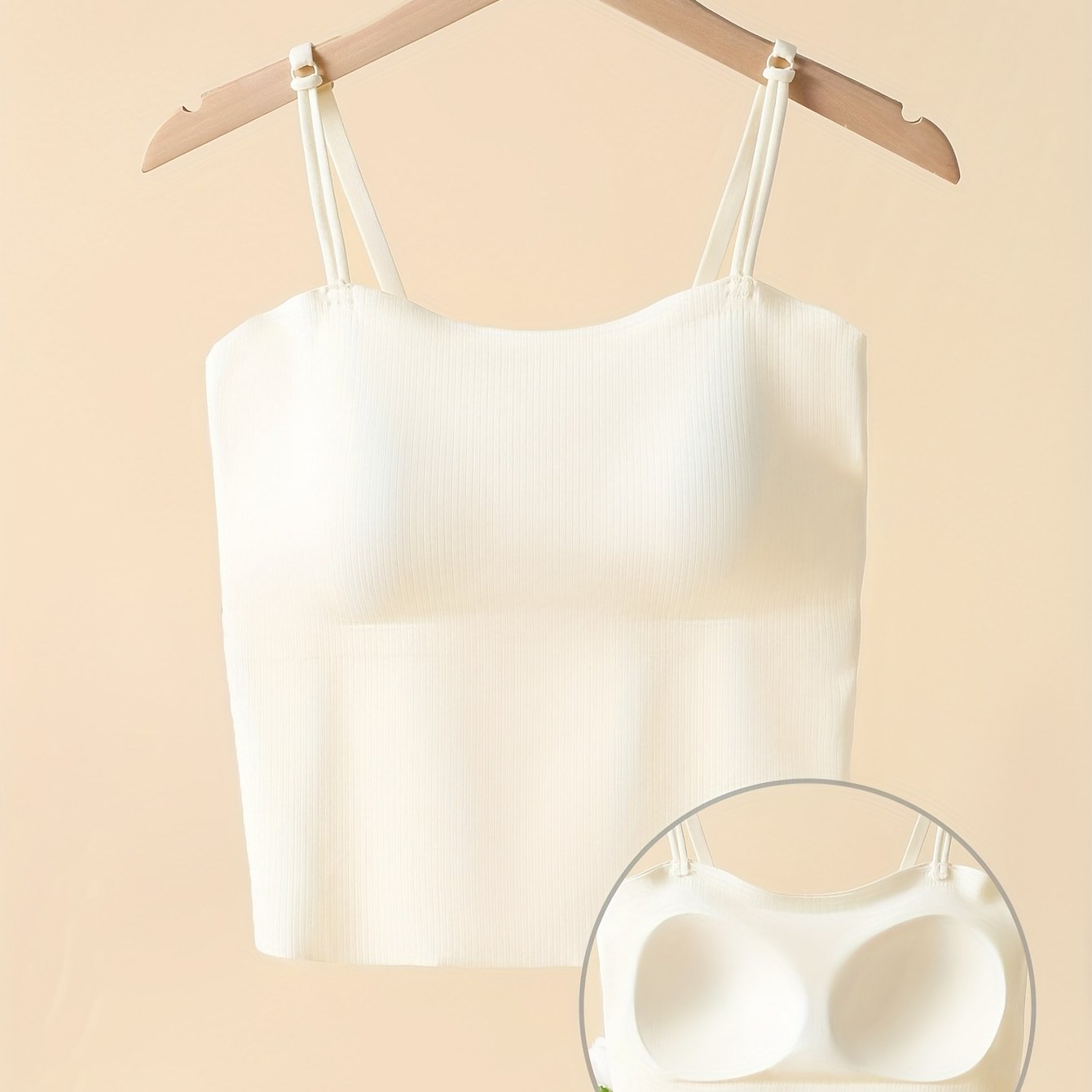 TEMU Spring/summer Women's Camisole With Cup Pads - Adjustable Shoulder Straps With Fixed Cups - Seamless, Comfortable, And Seamless Inner Wear Base