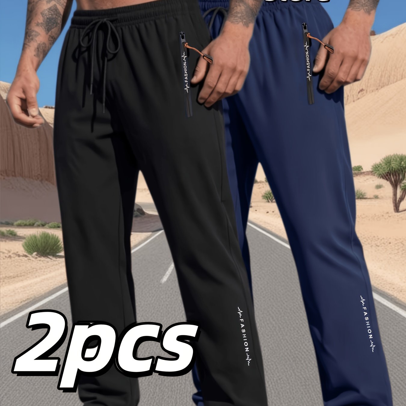 TEMU 2pcs Men's Casual Athletic Running Pants, Unisex, With Zipper Pockets, Perfect For Exercise, , Suitable For Workout And Athletic Activities,