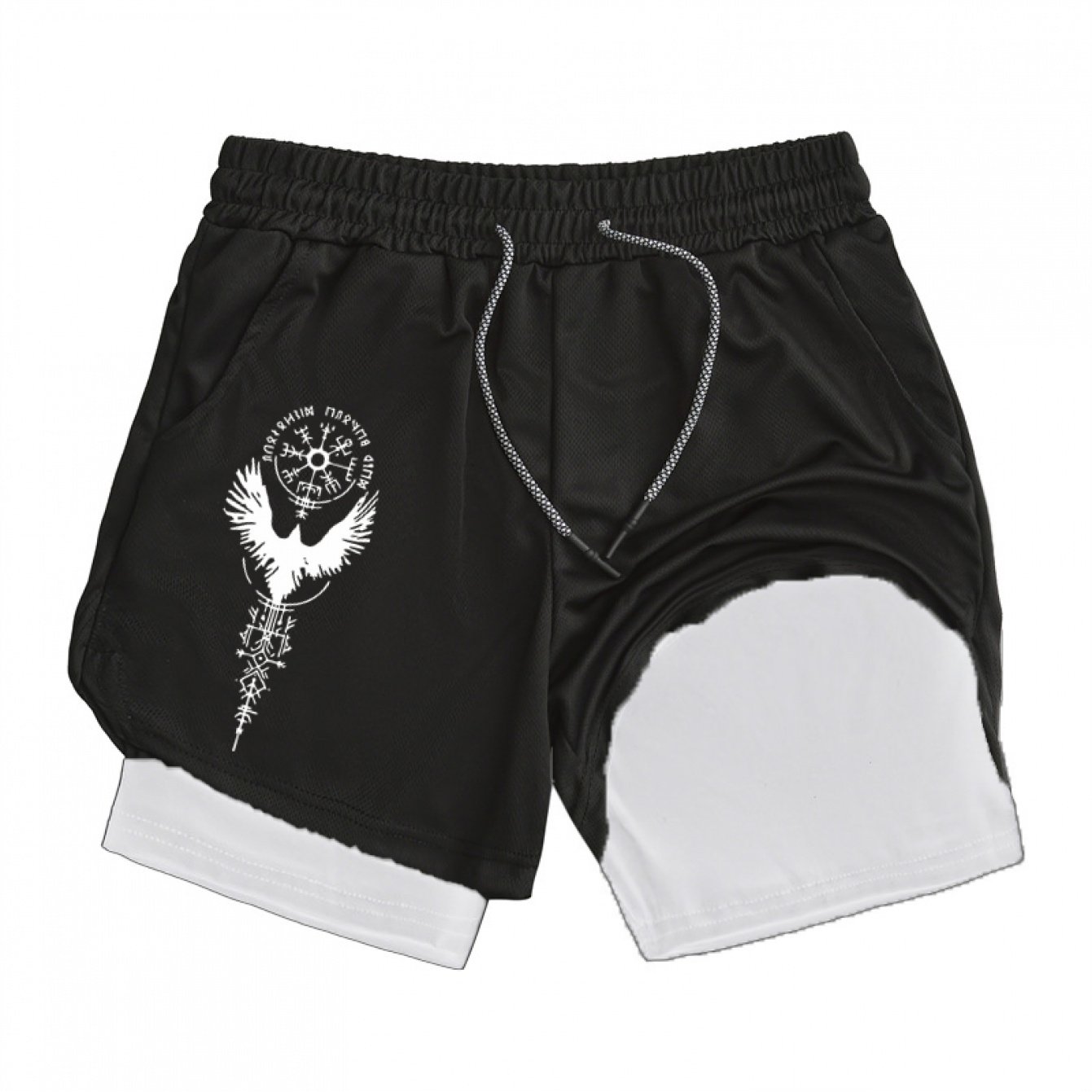 TEMU Ancient Viking Pattern Printed Running Shorts Men Summer Sports Cycling Hiking -in-1 Shorts