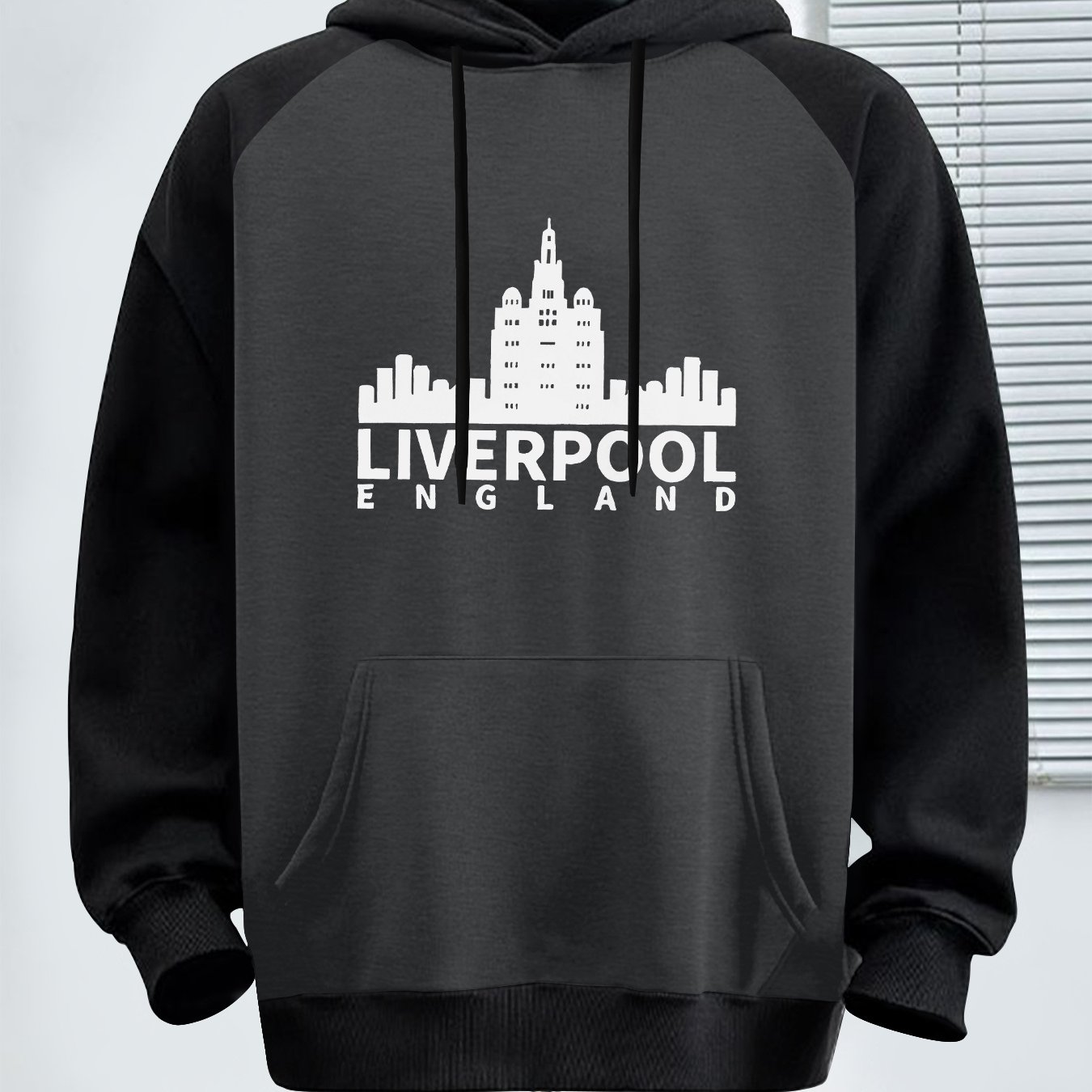 TEMU 1pc Men's Casual Print England Cityscape Hoodie, Polyester Knit Fabric, Regular Fit, Drop Shoulder Sleeves, Pullover Hooded Sweatshirt, Thick