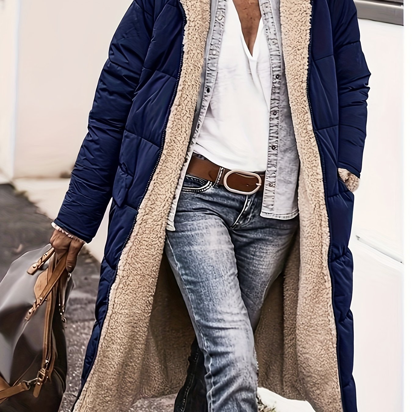 Women's Winter Coat, Long, Plush, Thick, Reversible, Warm Jacket