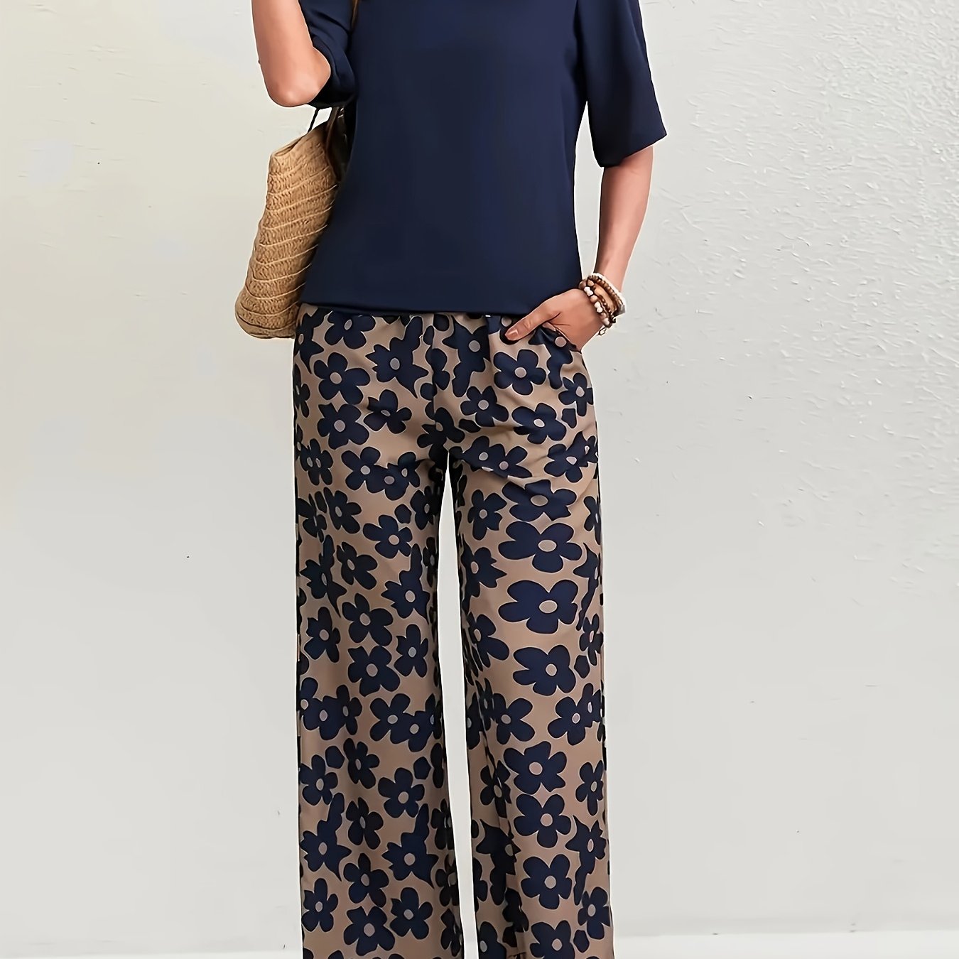 E-shop Damen Rundhals Kurzarm T-Shirt und gerade , lässiges, bequemes T-Shirt und Hosen Set