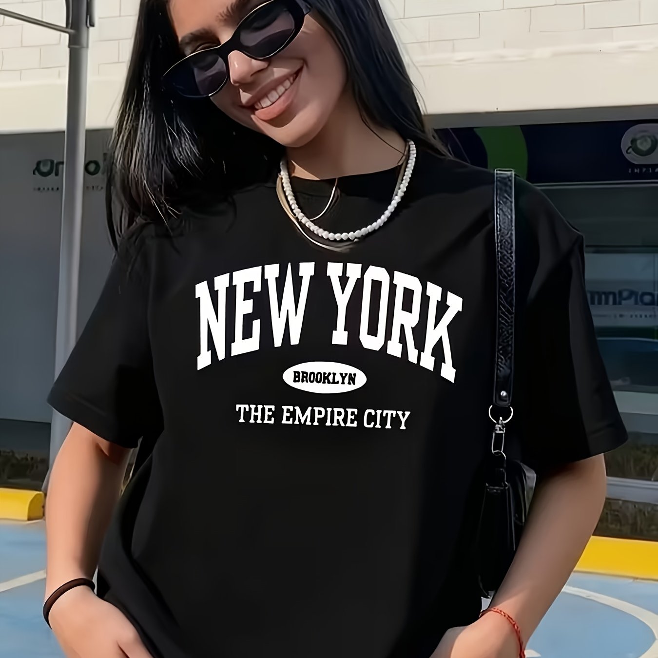 TEMU Women's Soft Breathable Brooklyn Print T-shirt - Casual Short Sleeve Round Neck Tee Suitable For Summer & Wear - Casual Outfits & - Soft