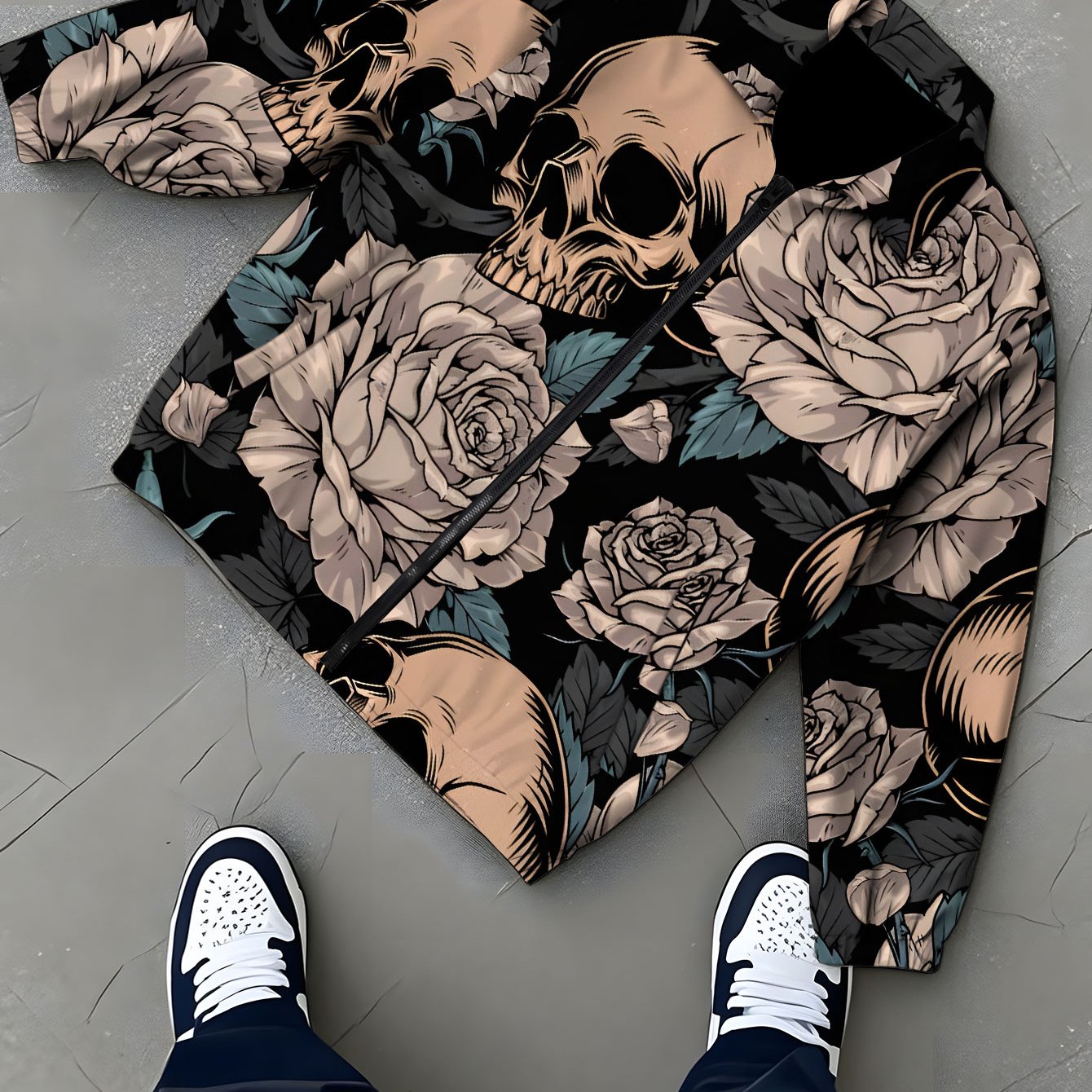 TEMU 's Lapel Jacket, Trendy Fashion Men's Outdoor Jacket, Loose Comfortable Skull Regular All-match Short Cargo Jacket For Men, Rose, Dark Style