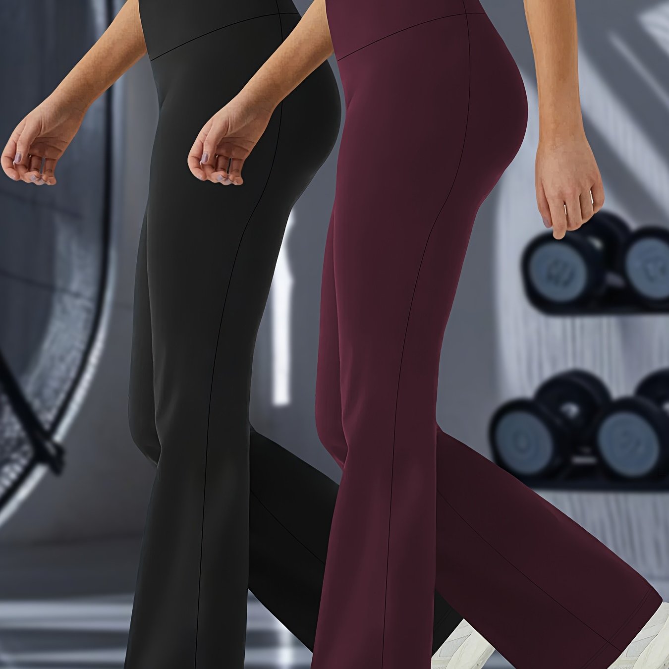 E-shop 2er-Pack Damen Superweiche, hochtaillierte Schlaghosen für Damen, Bauchkontrolle, blickdicht, Workout, Yoga, Laufhosen, Bell Bottoms