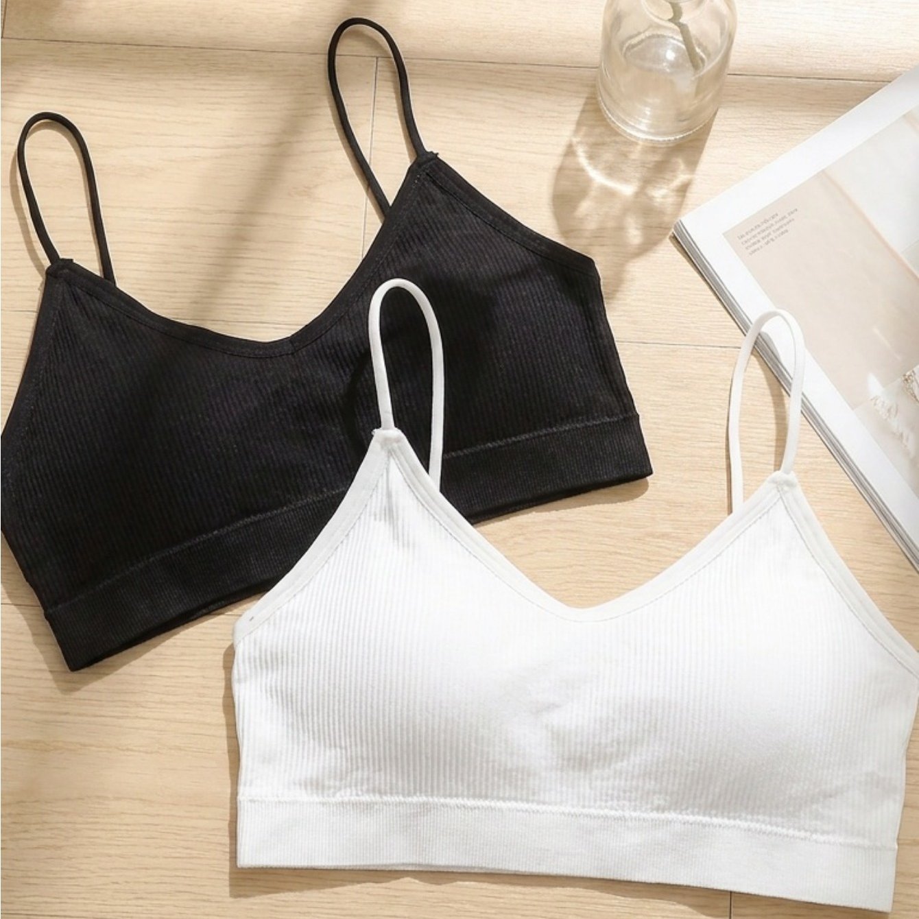 TEMU 2pcs Set Of Back Smoothing Bra Straps With Ribbed Shoulder Straps And Padding, And White, Pure And Elegant, Solid Color Lingerie Women's