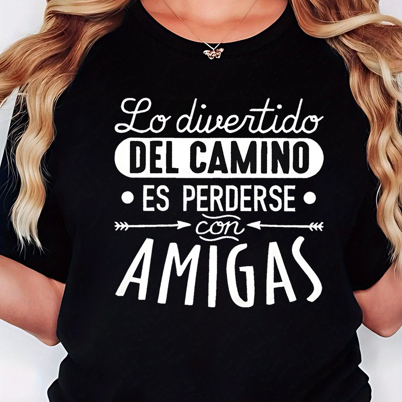 TEMU Camiseta con estampado de "Lo Divertido ES PERDERSE Con ", manga corta, cuello , top casual para verano y , ropa de mujer
