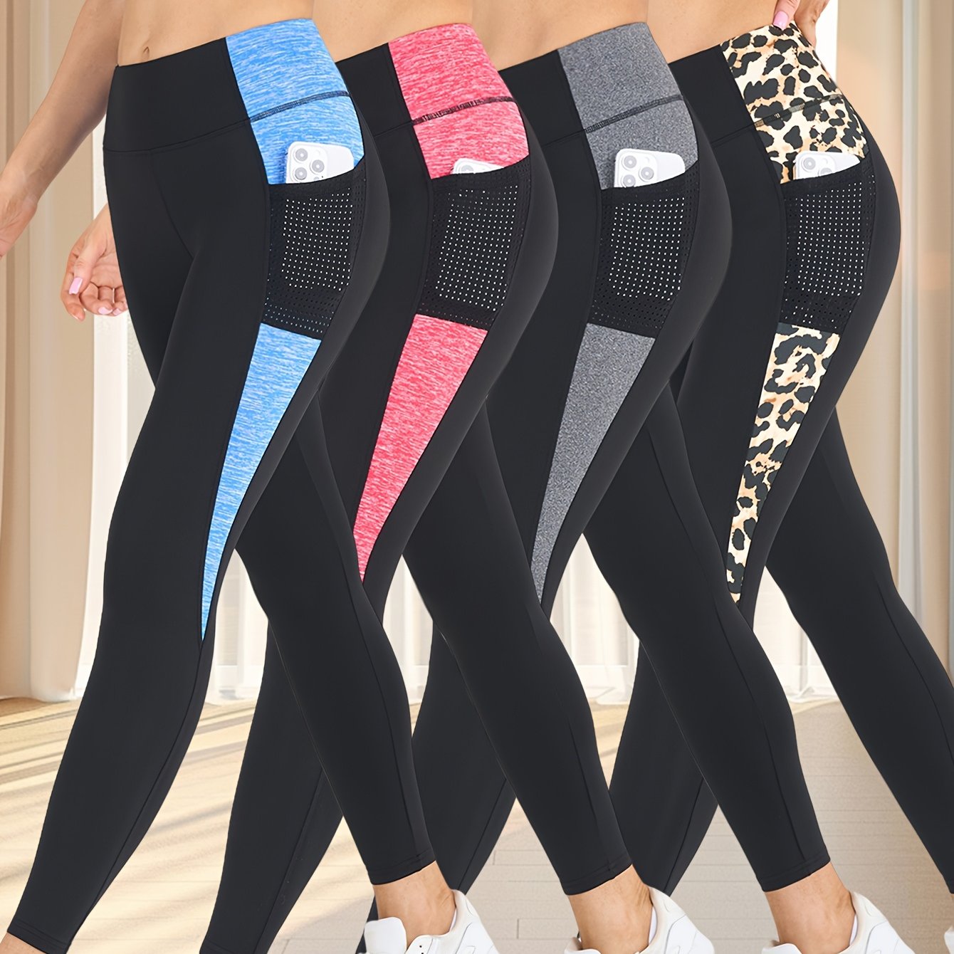 TEMU 4pcs New Women's Fashion Yoga Pants, Stretchy Sports Leggings, -lifting Pocketed Tummy Control Tights, Sweat-wicking Shaping Pants