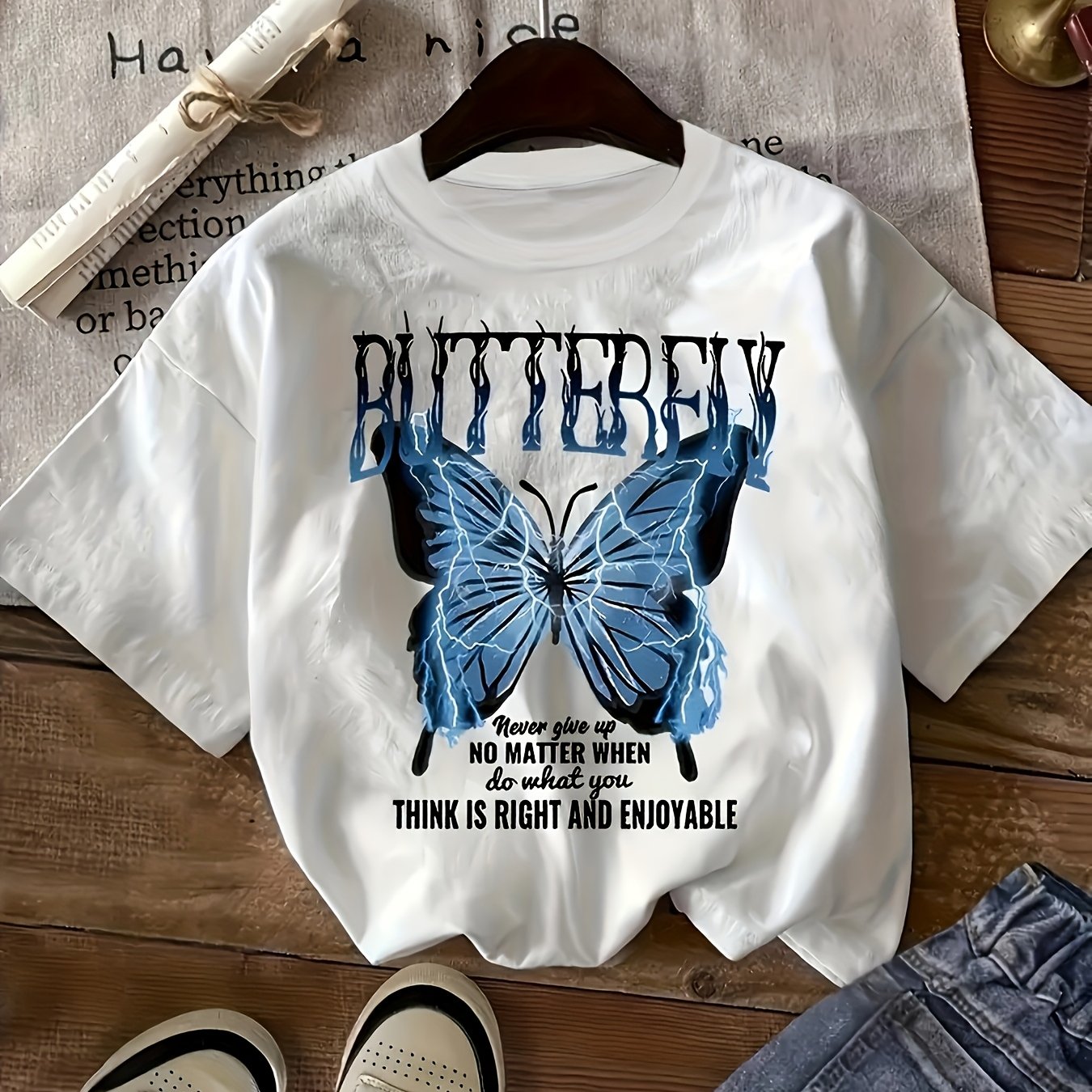 TEMU Letter Print Round Neck T-shirt Casual Athletic Women's Spring Summer Short Sleeve