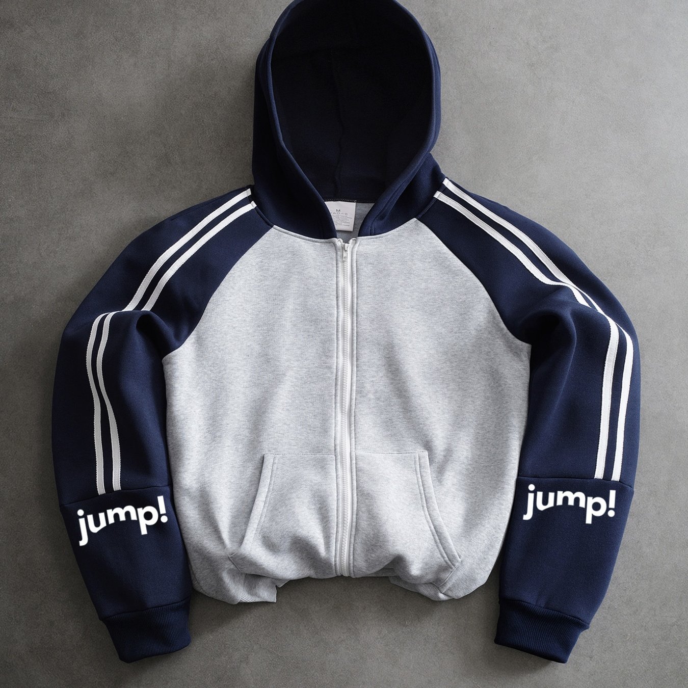 TEMU Youth Casual Striped Zip-up Hoodie With "jump!" Cuff And Text Print Outerwear For