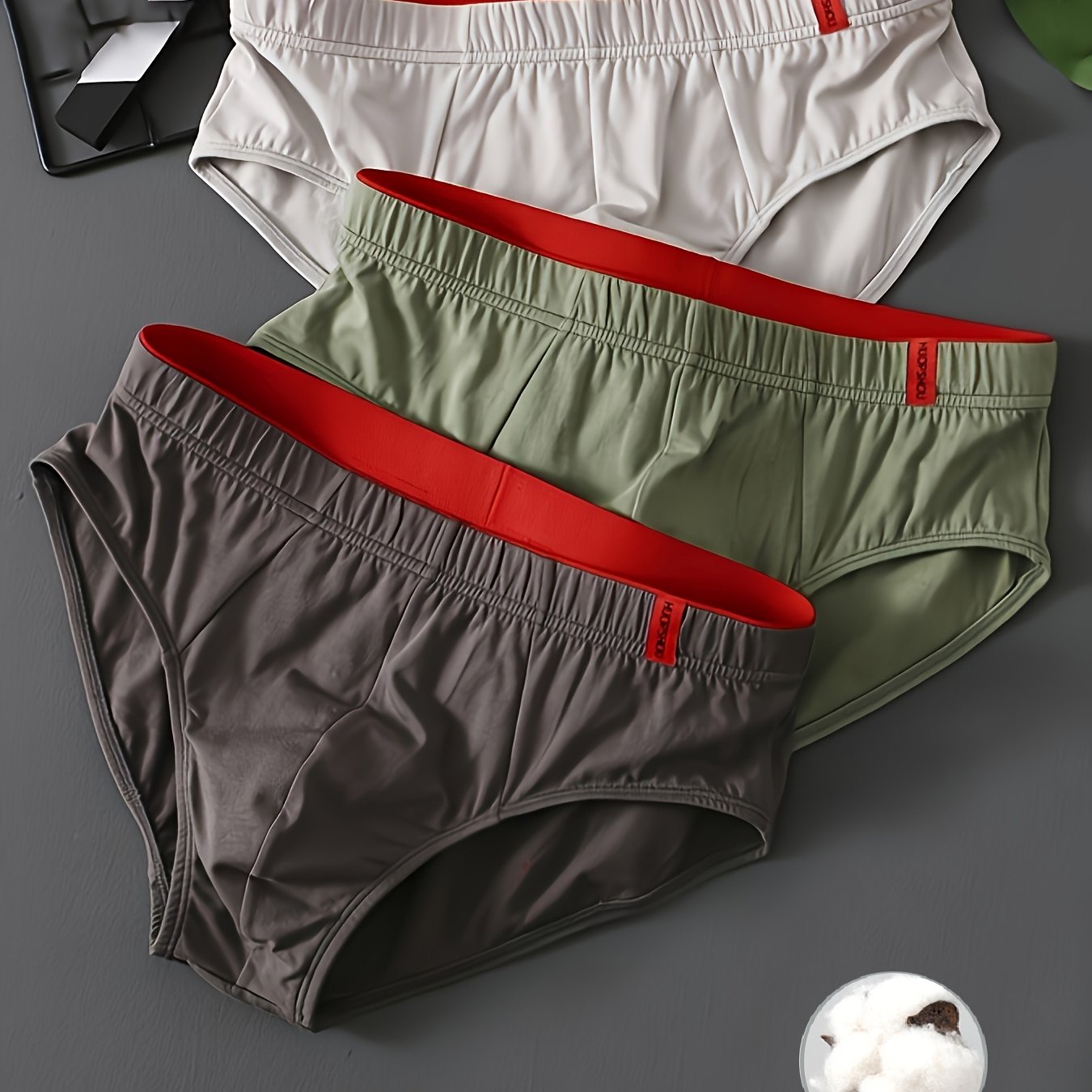 3pcs Set Of Mixed Color Solid Cotton Men's Low-rise Triangle Briefs, Trendy And Breathable