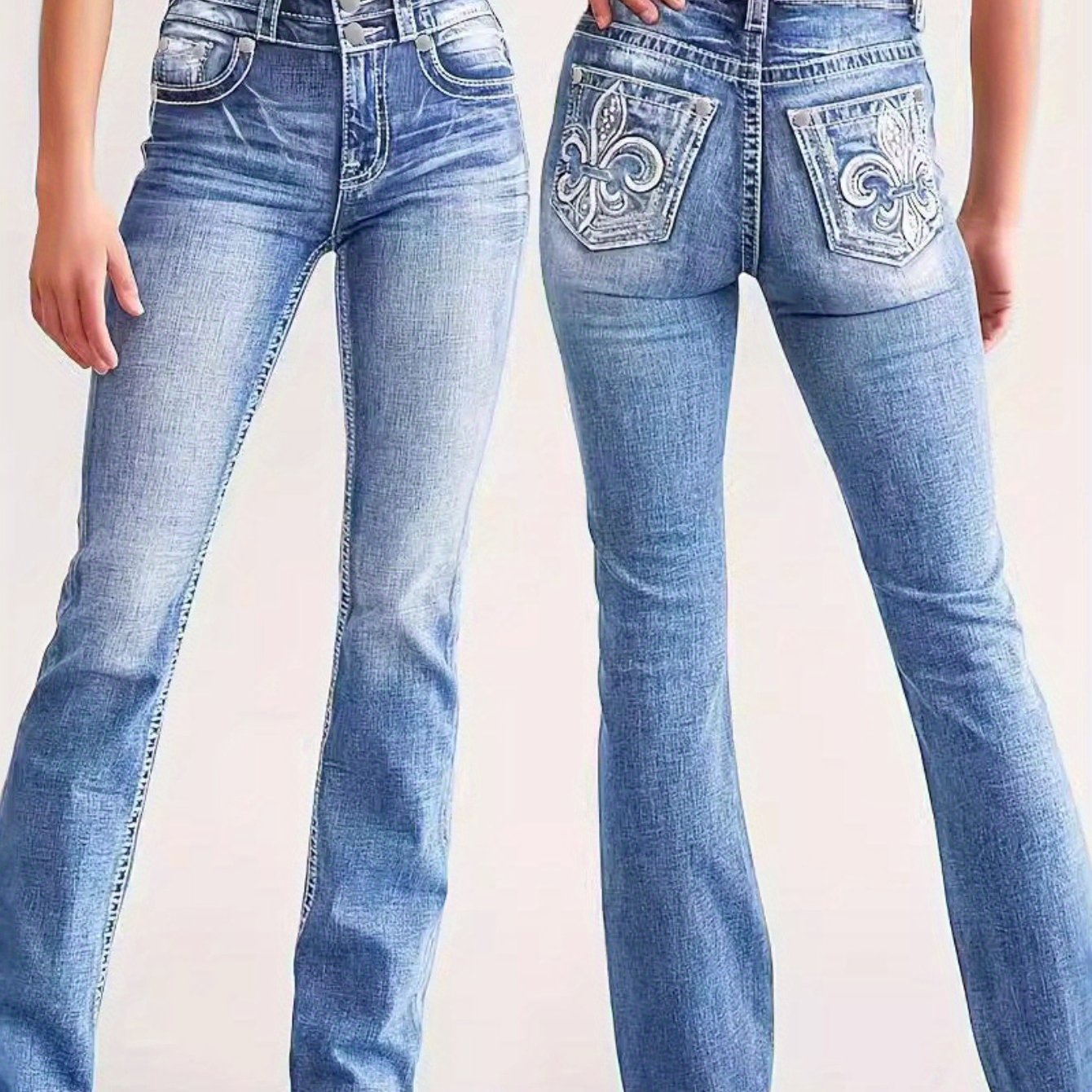TEMU Women's Embroidered Slim Fit Versatile Casual Denim Pant