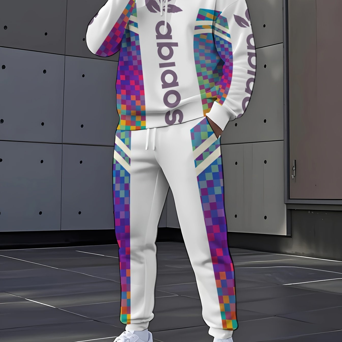 TEMU Fashion Hoodie And Pants Two-piece Set With Color-block Pattern And Trendy Letter Decoration, Comfortable Skin-friendly Fabric, Daily Casual