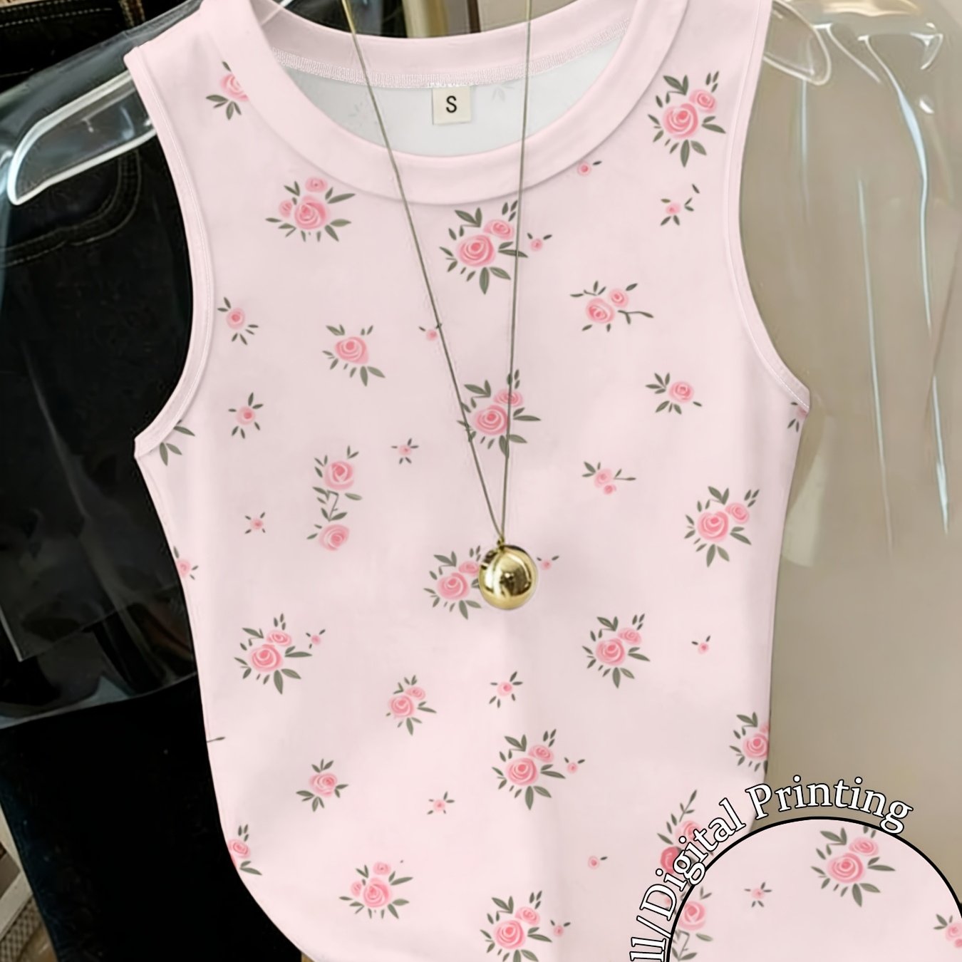TEMU Y2k Spicy Neck Printed Tank Top, Slim-fit Sleeveless Top For Women