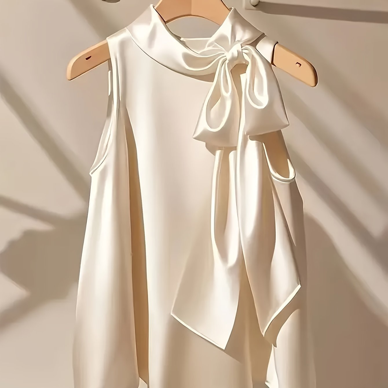 Image of Plus Size - Targeted Development Of Elegant Women's Satin Halter Neck Sleeveless Top With Bow Detail, Women's Fashionable And Elegant Vest