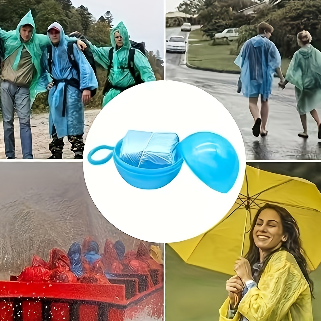 TEMU Set Of 2 Portable Capes, Featuring A Rain Ball And Rain Card. Uncharged, In Mixed Colors, Made From Pp Material, Designed As A Keychain Ball,