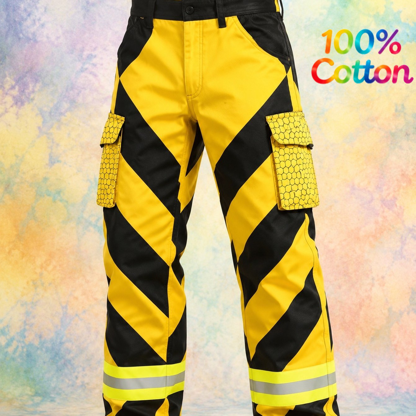 2026 Men's Yellow Striped Cargo Pants (no Belt) With Reflective Details
