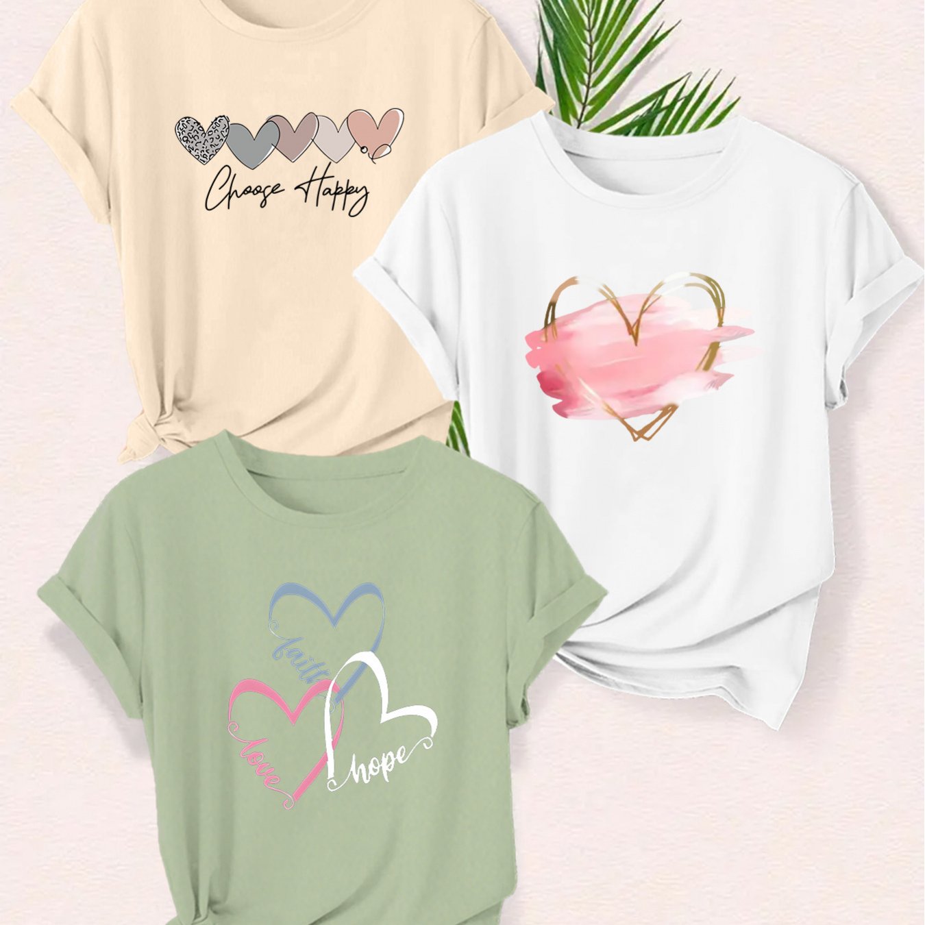E-shop Ein Set aus drei lässigen T-Shirts mit Herzmustern für Damenmode im Frühling und Sommer in Europa und Amerika
