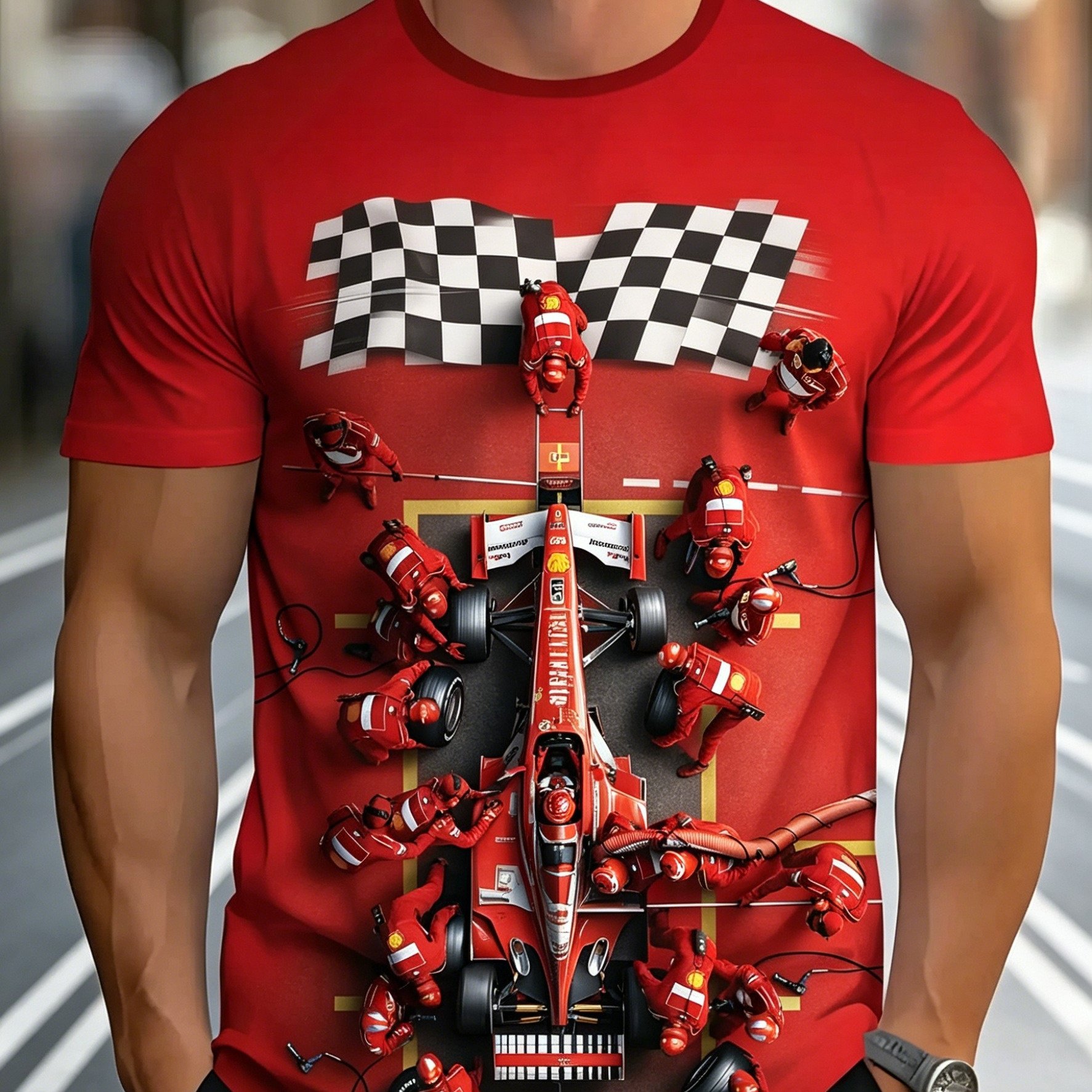 TEMU Men's Plus Size Short Sleeve, Racing Maintenance Print Short Sleeve Men's Racing Sports Style Round Neck T-shirt