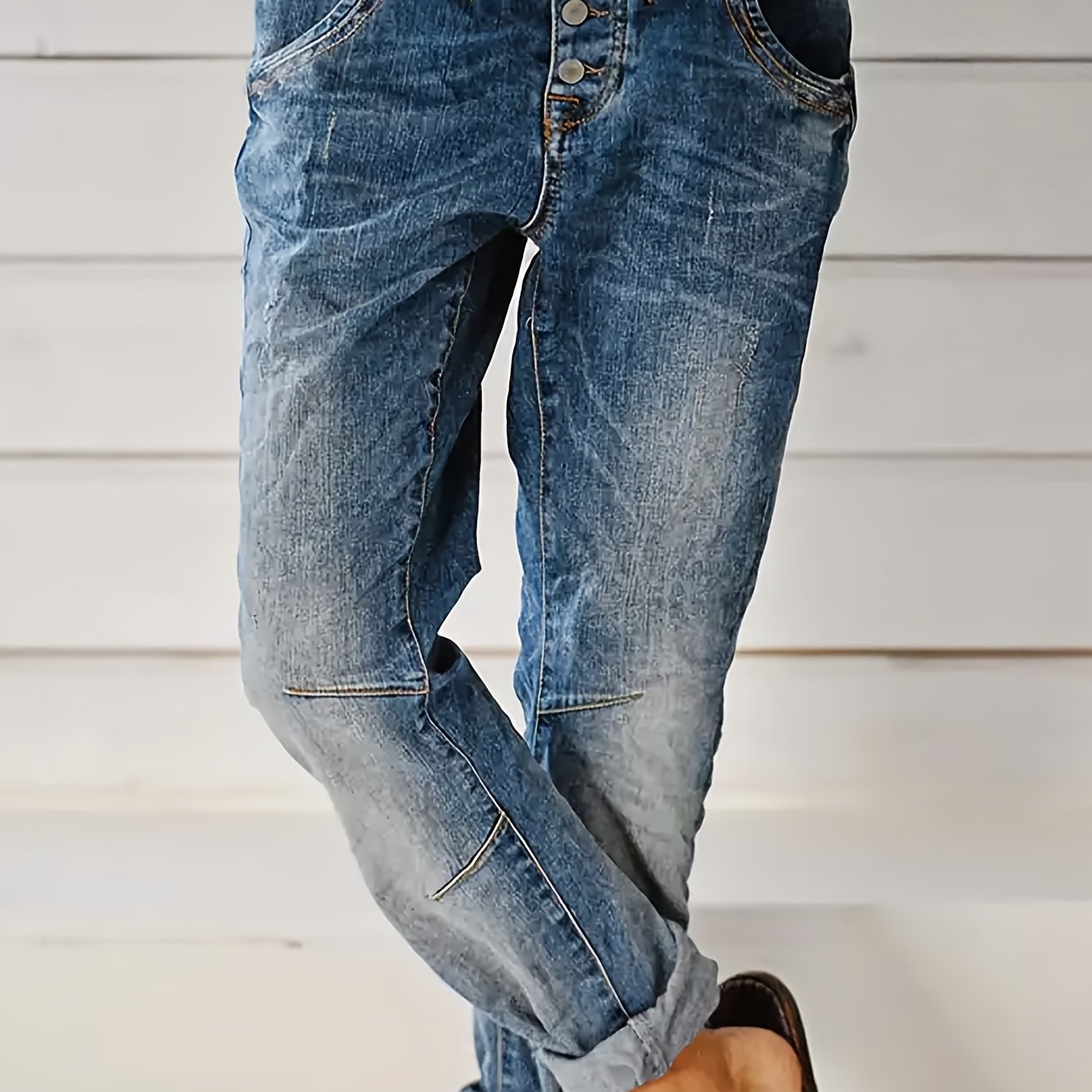 Men's Pure Cotton Loose-fit Multi-button Casual Fashion Versatile Scallop Hem Jeans